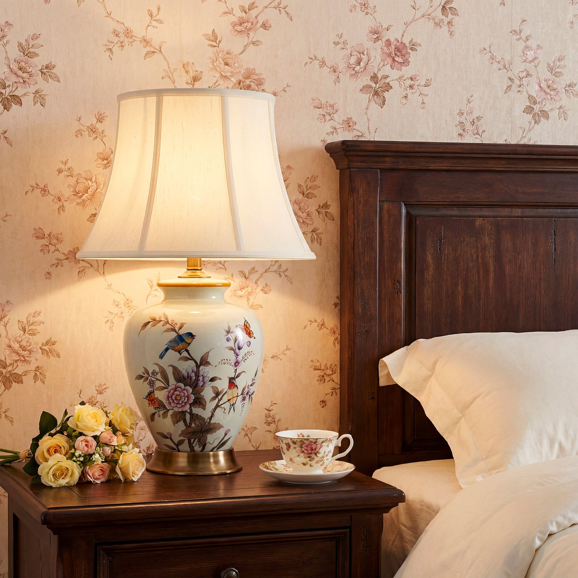 Lightsin Vintage Ceramic Floral Table Lamp with Copper Base for Bedside and Table Lighting Lightsin UK 