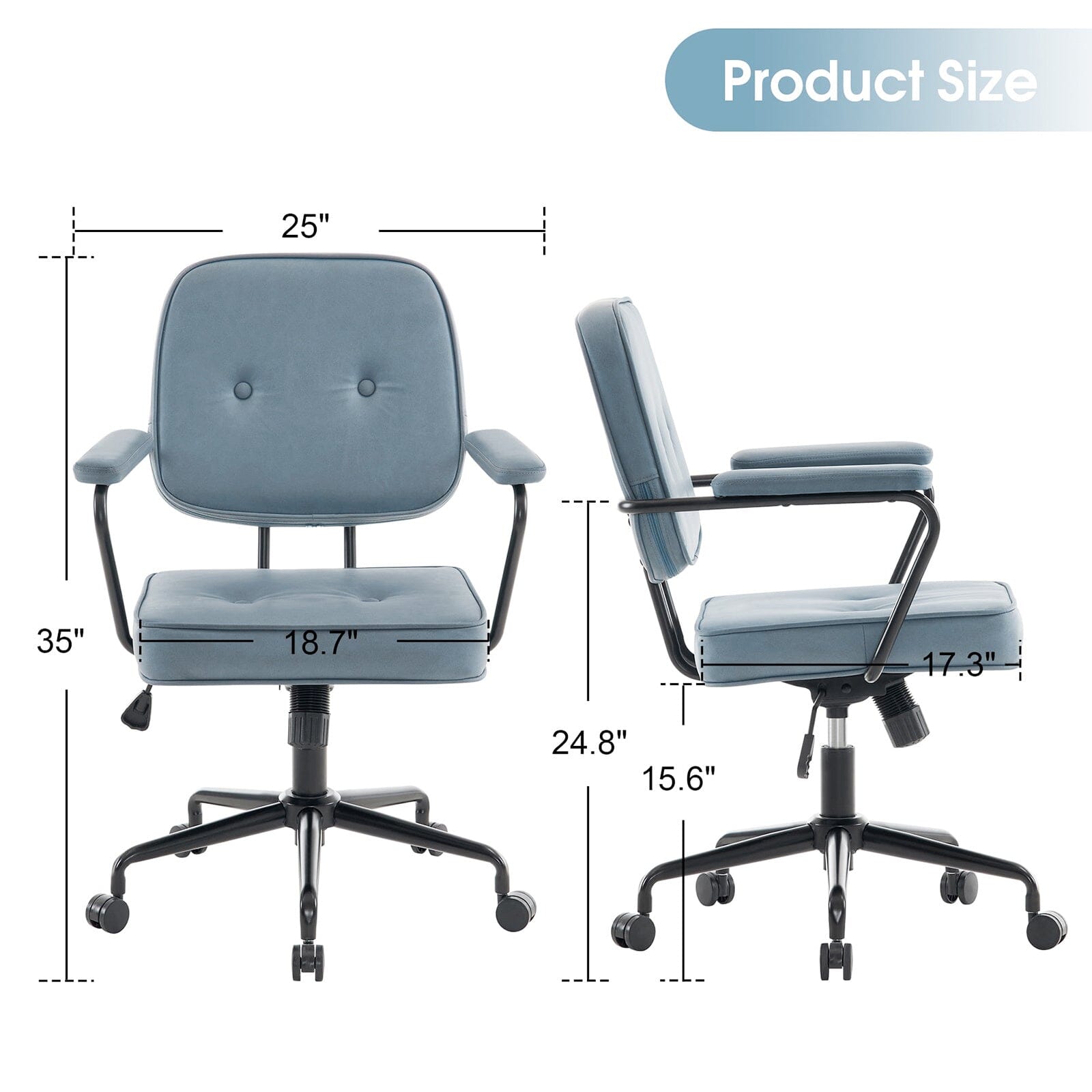 Blue Upholstered Office Chair with Armrests and Rolling Wheels Living and Home 