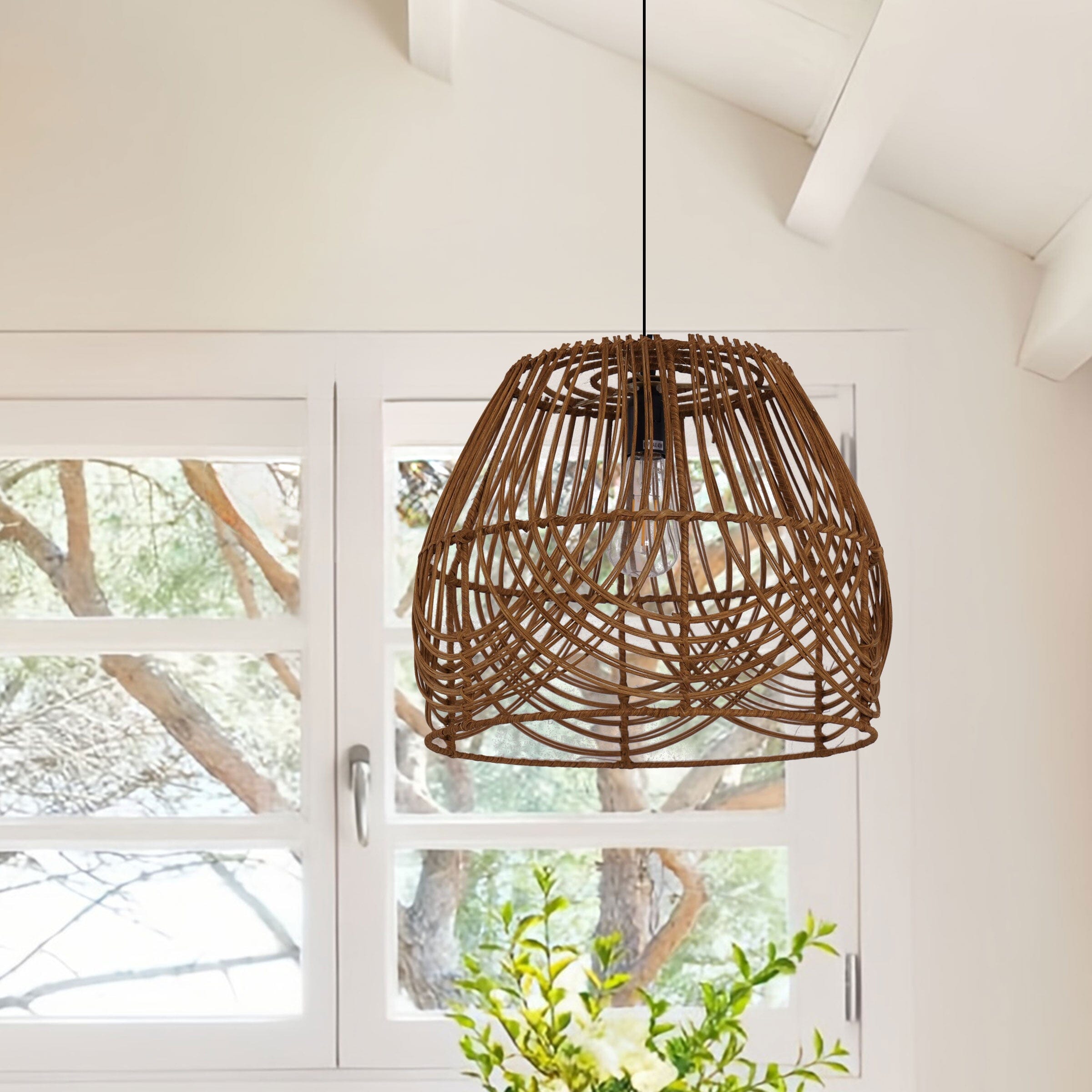 Lightsin Rustic Woven Rattan Pendant Light for Living Spaces Lightsin UK 