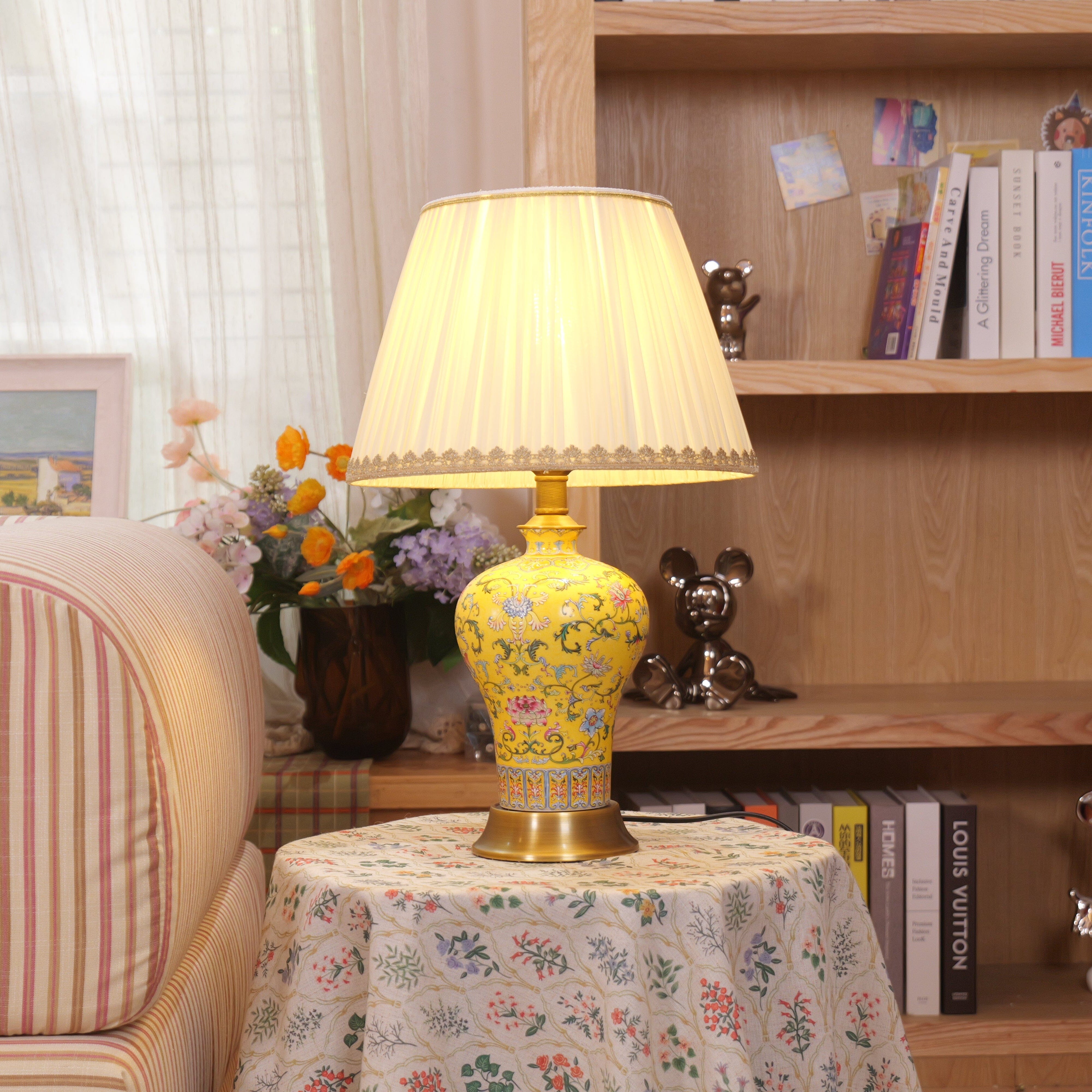 Lightsin Vibrant Ceramic Table Lamps for Living Room – Handcrafted Design with Warm Fabric Shade Lightsin UK 