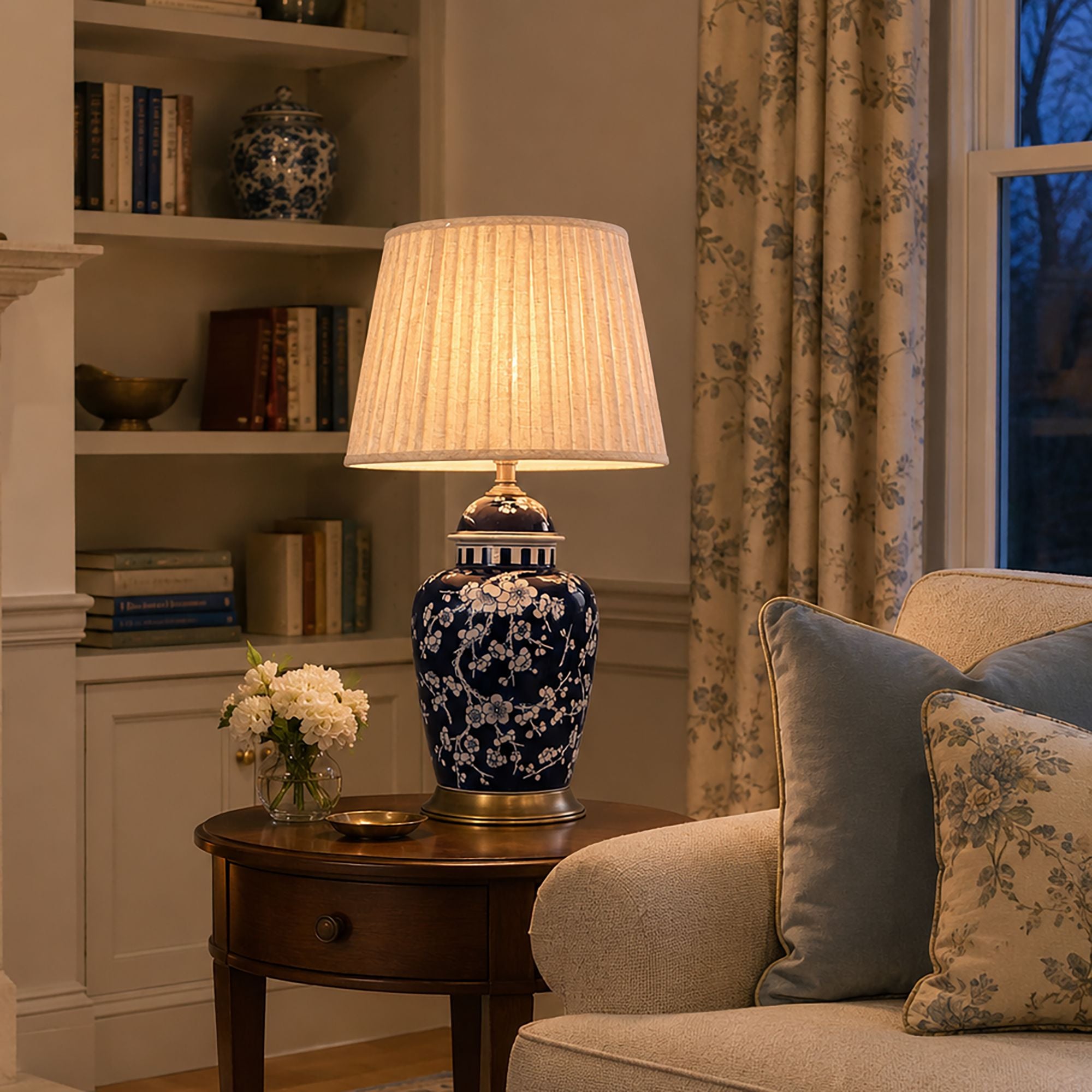Lightsin Vintage Desk Lamp Ceramic Floral Design with Brass Base and Fabric Shade Lightsin UK 