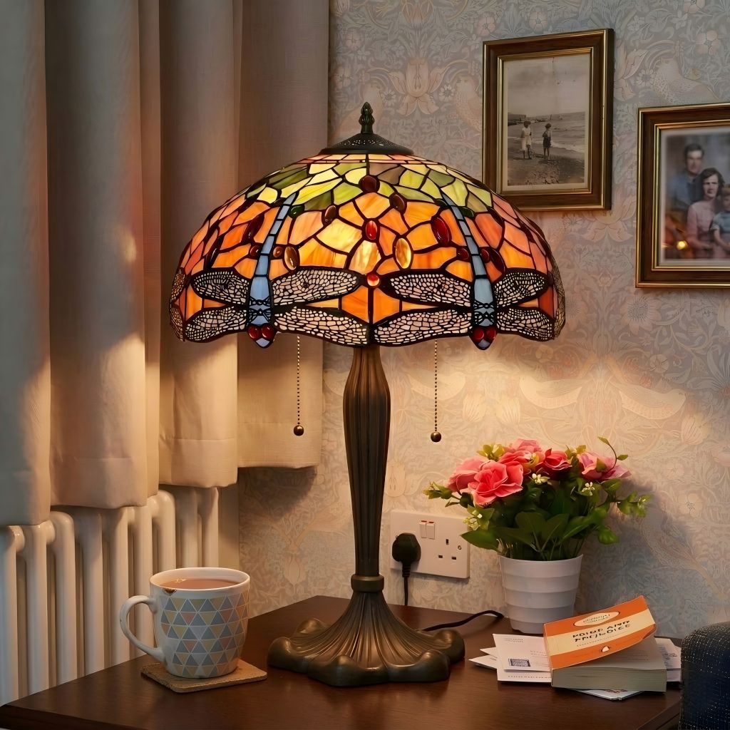 Lightsin Tiffany Table Lamp | Handcrafted Stained Glass Dragonfly Series Blue Dragonfly Lightsin UK 