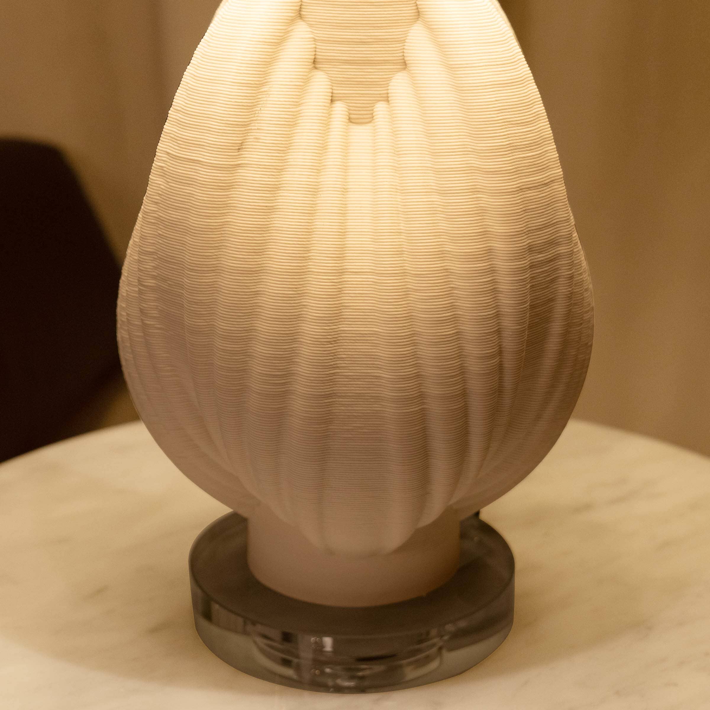 Lightsin 3D Pure White Pod Threaded Ceramic Table Lamp with Fabric Shade Lightsin UK 