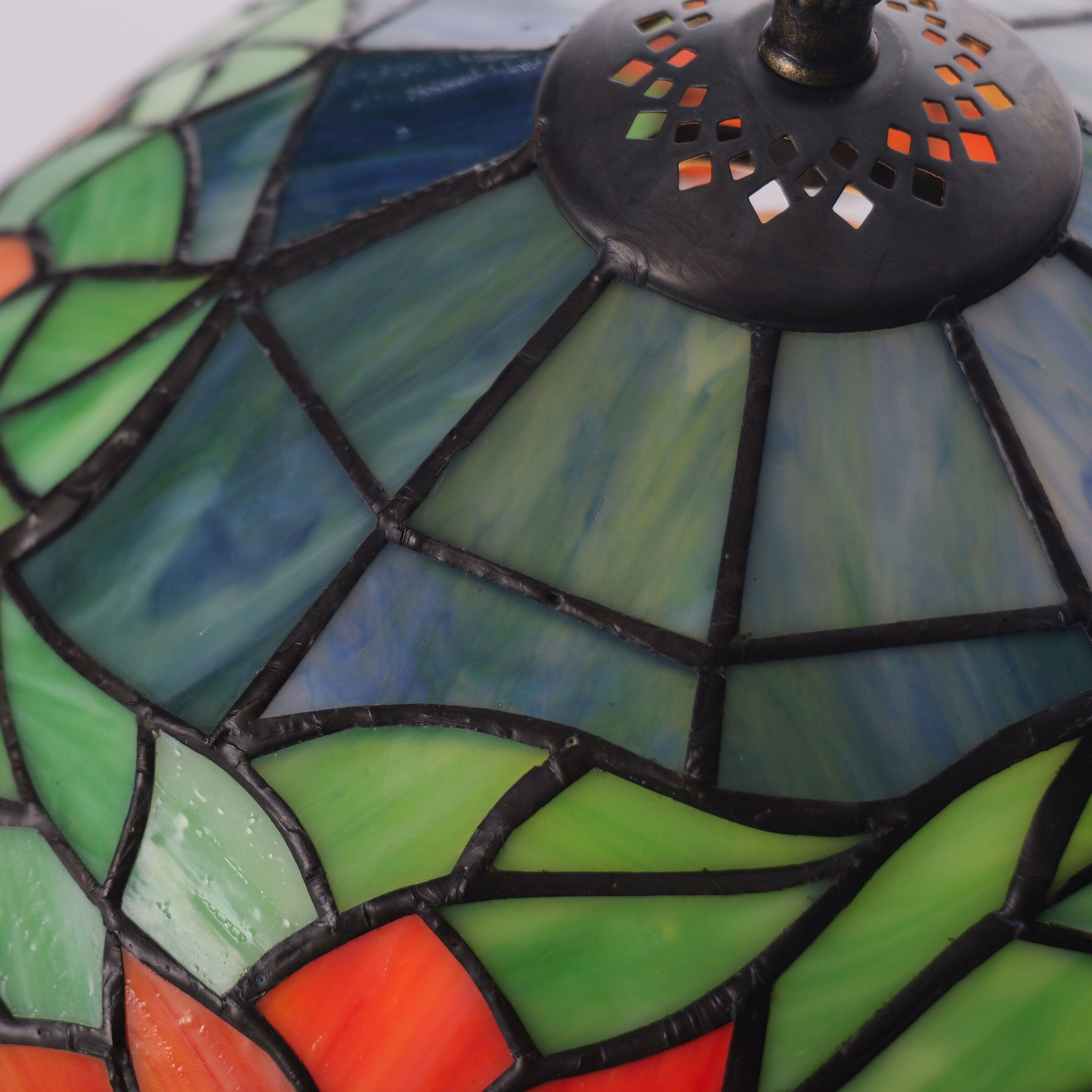Lightsin Tiffany Table Lamp | Handcrafted Stained Glass Floral Petals Series Green and Blue Lightsin UK 