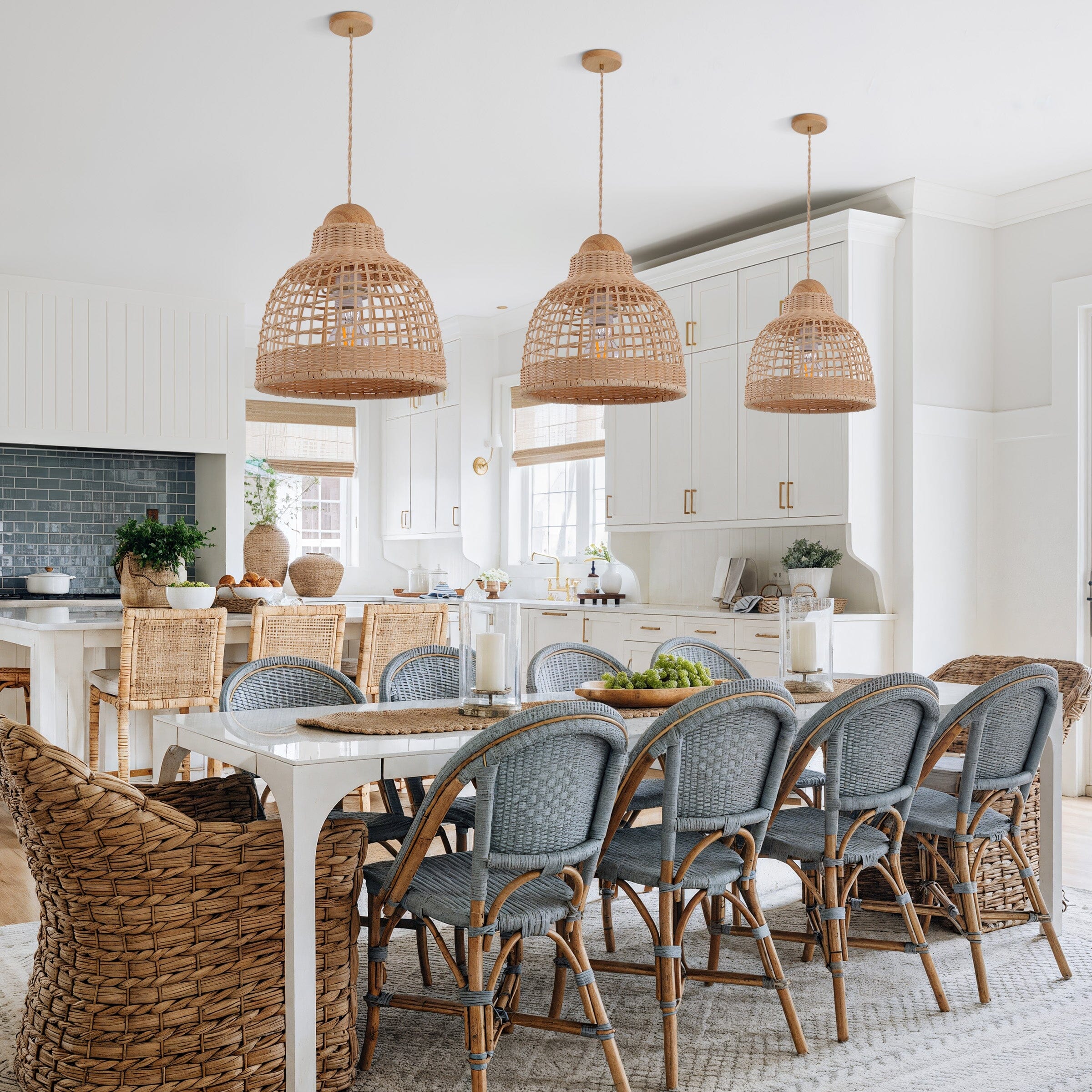 Lightsin Elegant Vintage Woven Rattan Minimalist Pendant Light Lightsin UK 45cm Dia 3 Unit 