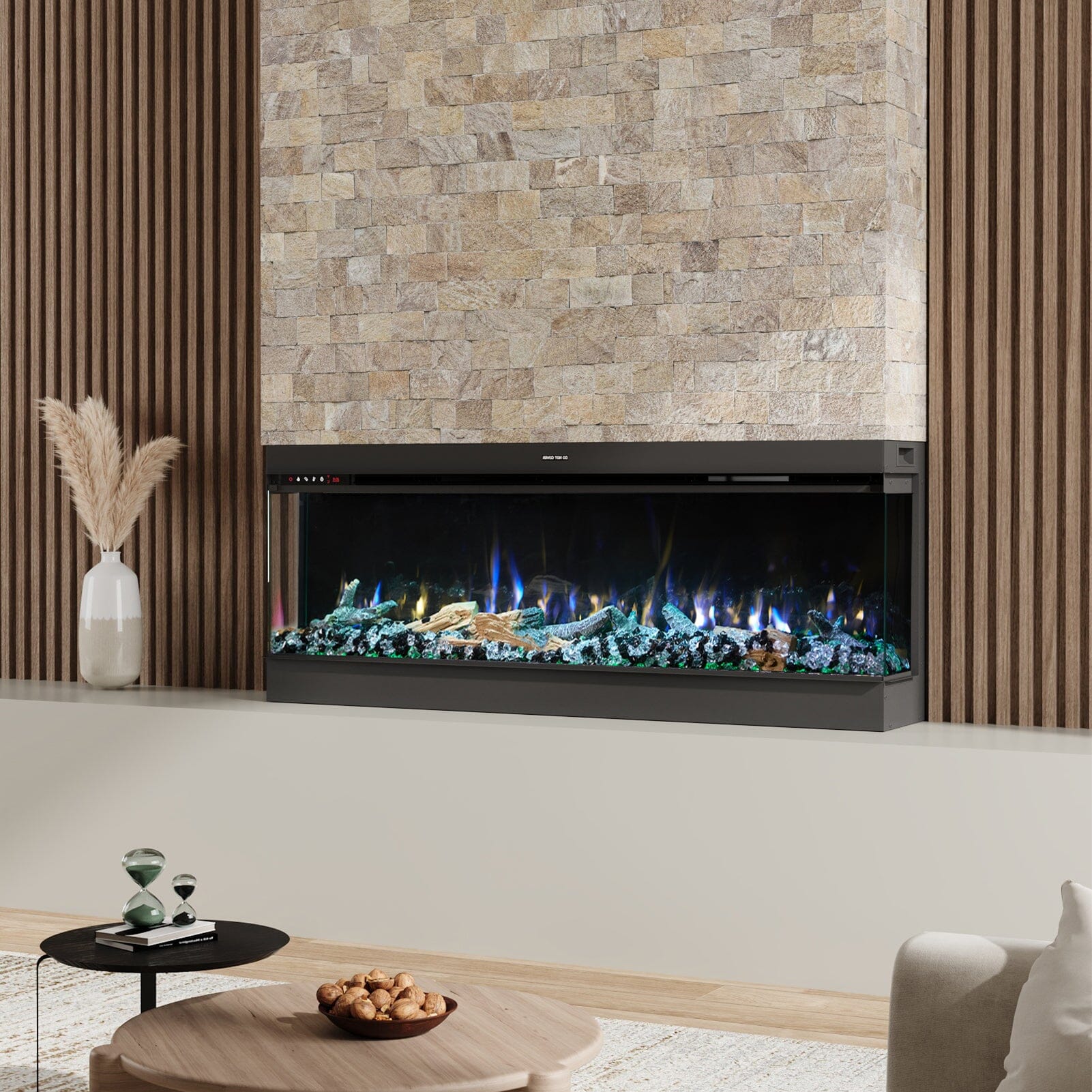 50/60/70/80inch 3-sided Electric Fireplace with Adjustable Color, Temperature and Timing, Controlled by APP Living and Home 60inch 