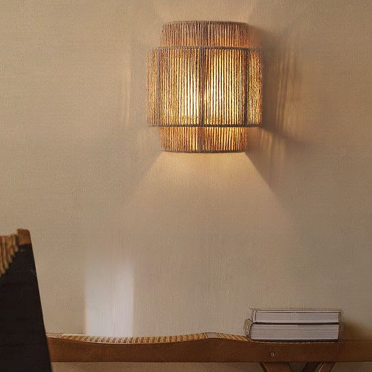 Vintage Hand-Woven Hemp Rope Half Cylinder Wall Lamp Lightsin UK 