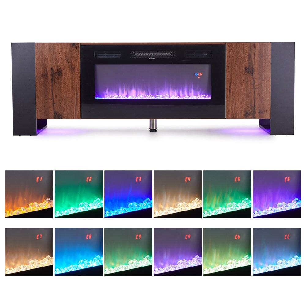 70inch W Modern LED TV Stand with 12 Colour Electric Fireplace Living and Home 