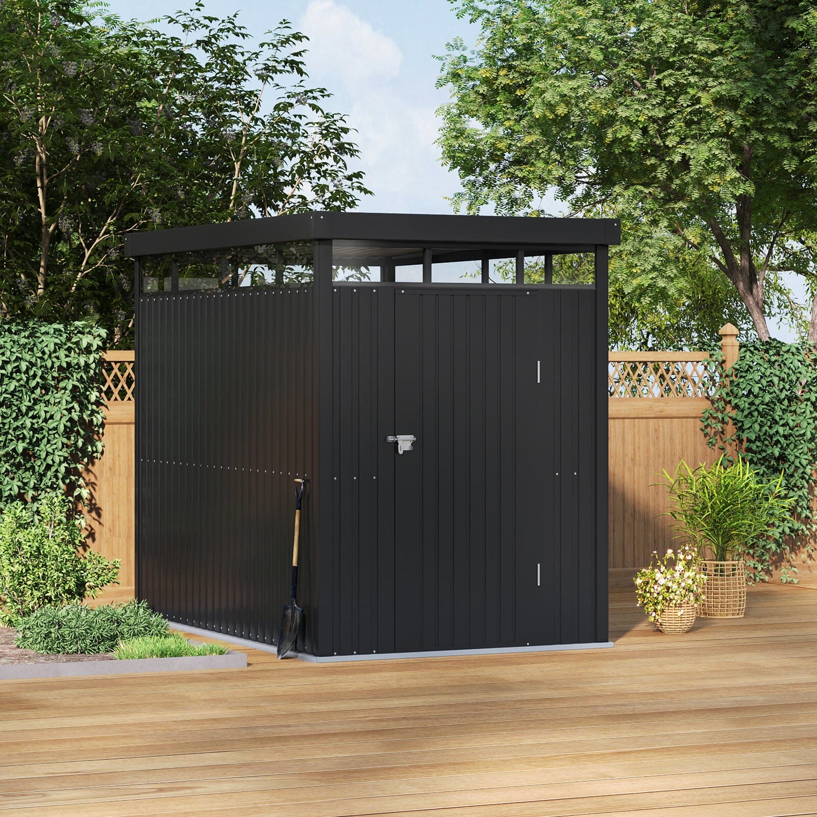 2x2.6x2m/1.6x2.6x2m/2.6x3x2m/4x3x2m Charcoal Black Galvanized Steel Storage Shed with Double/Single Lockable Doors Living and Home 