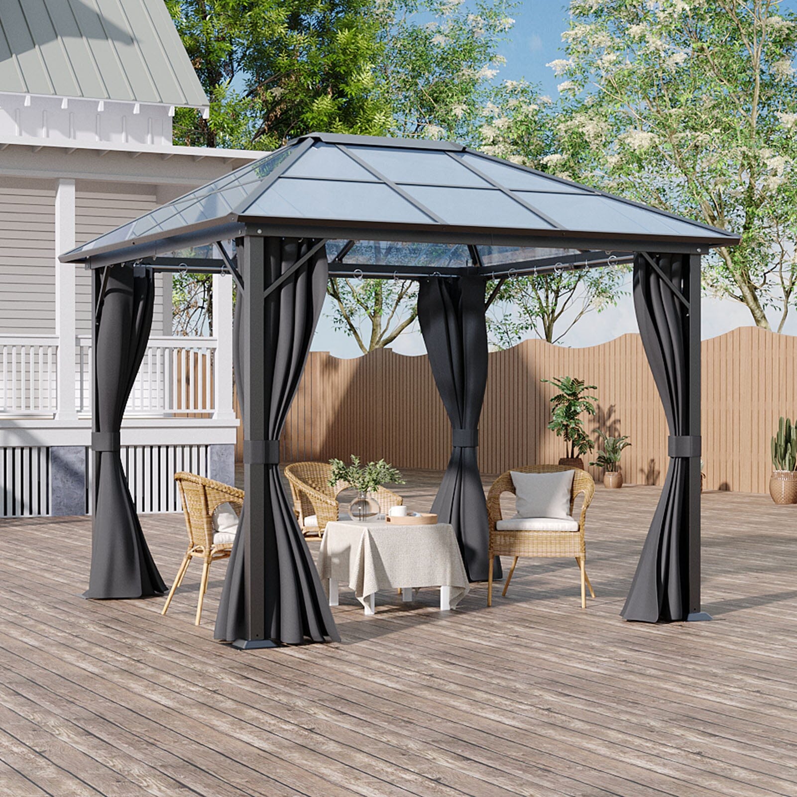 3*3*2.6m Dark Grey Single-roof Sunshade Canopy with Surrounding Fabric Living and Home 