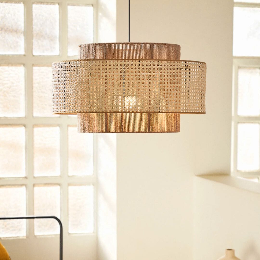 Lightsin Natural Woven Rattan and Hemp Rope Rustic Pendant Light Fixture Lightsin UK D 40cm 