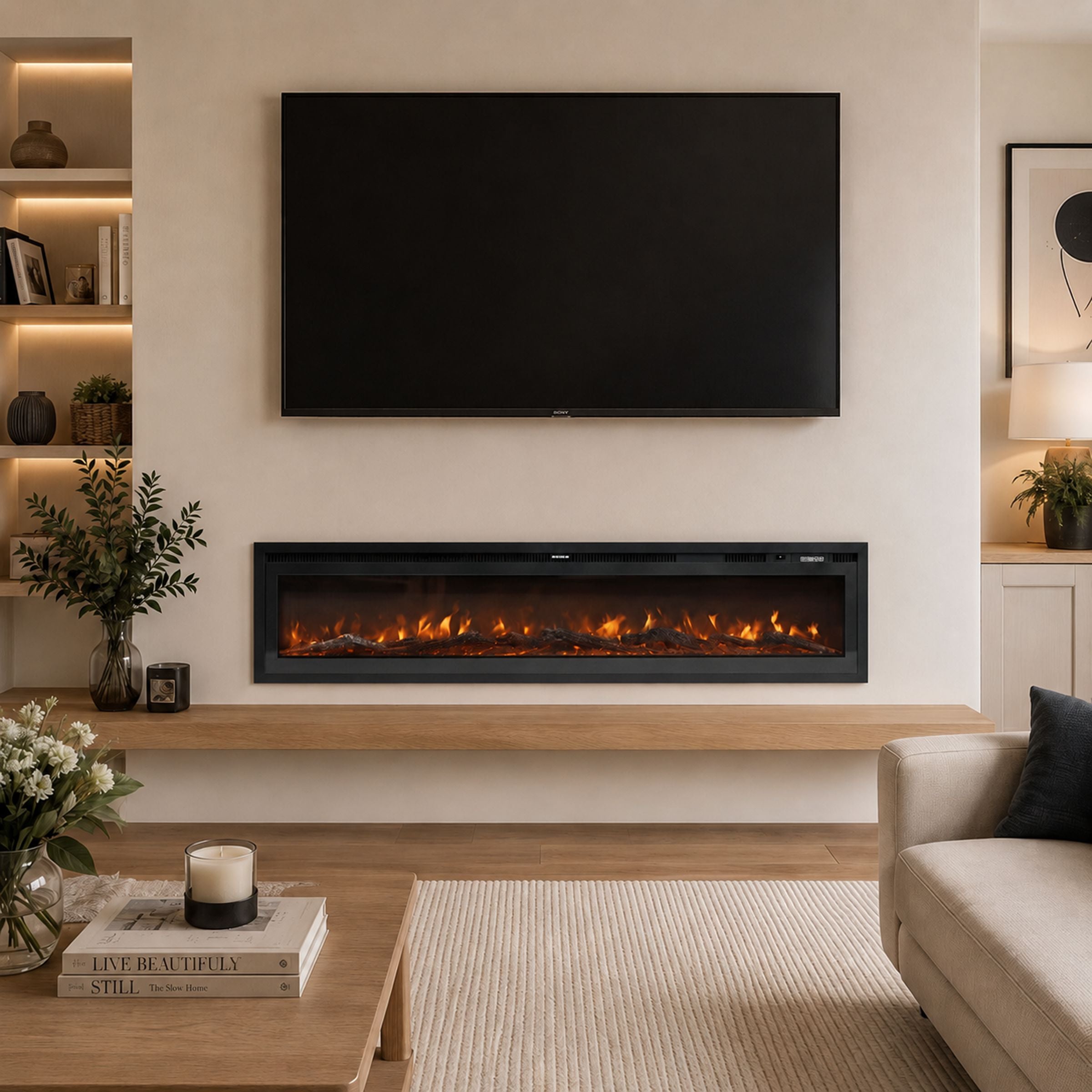 40/50/60/70/80 Inch Electric Fireplace 12 Colour LED Flame Effect Heater with Remote Control Freestanding Fireplaces Living and Home 