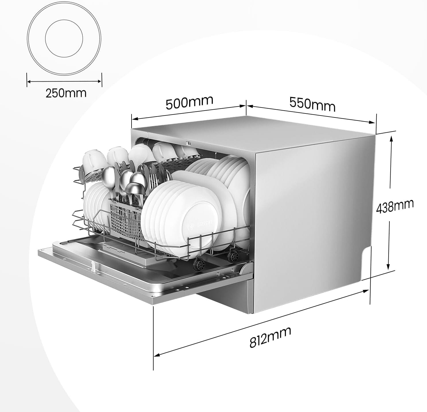 COMFEE 6.5L White/Silver Compact Countertop Dishwasher with LED Display and 6 Place Settings Living and Home 