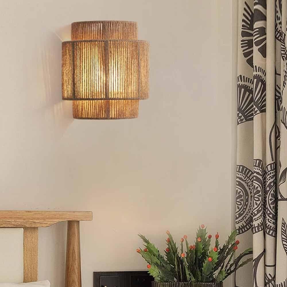Vintage Hand-Woven Hemp Rope Half Cylinder Wall Lamp Lightsin UK 