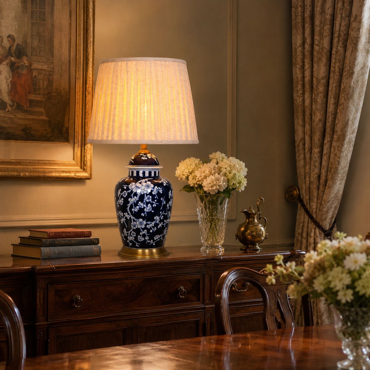 Lightsin Vintage Desk Lamp Ceramic Floral Design with Brass Base and Fabric Shade Lightsin UK 
