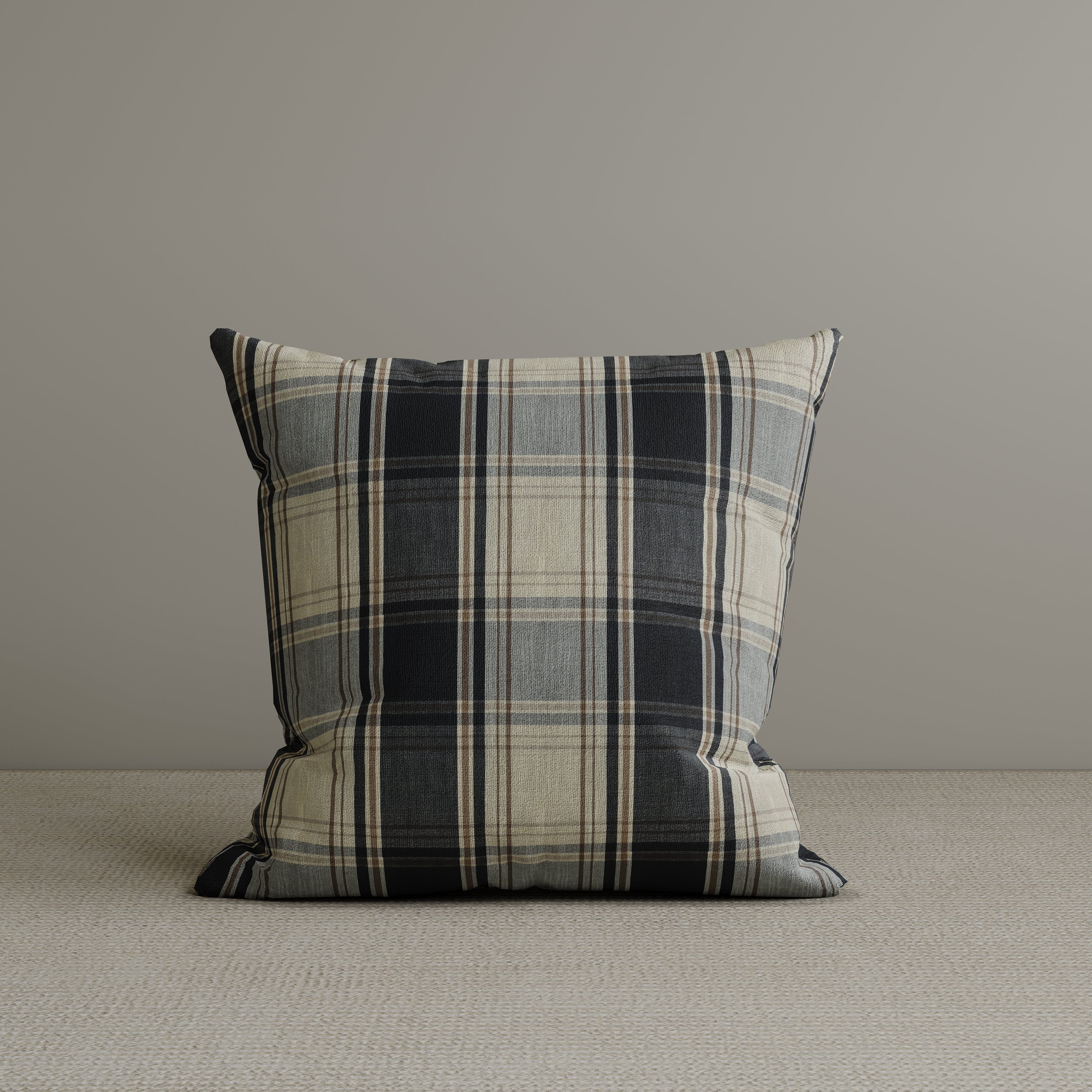 Square Exclusive Design Cushion in Midnight Black Plaid Cotton Linen, 45*45CM Cottonfy UK 1 PC 