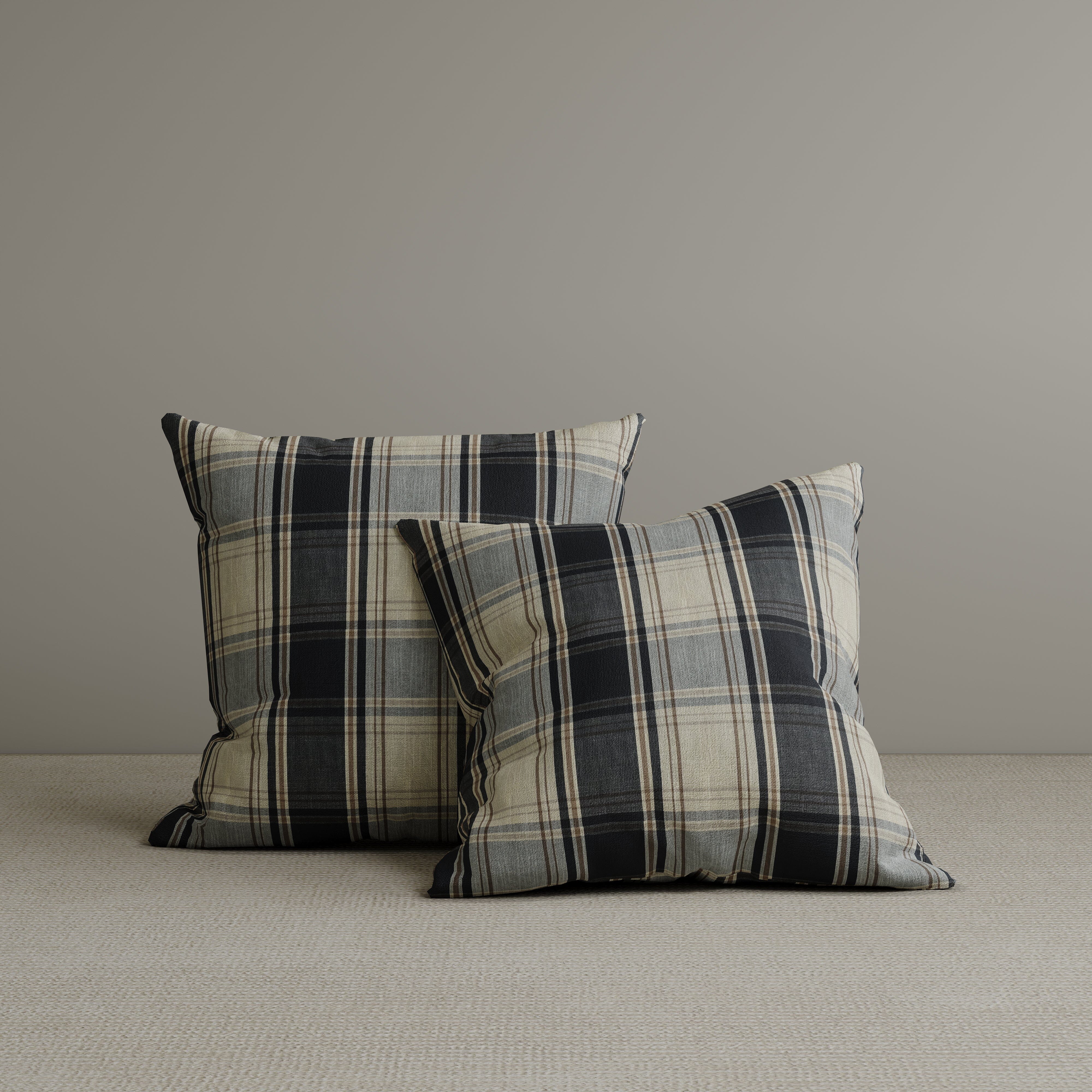 Square Exclusive Design Cushion in Midnight Black Plaid Cotton Linen, 45*45CM Cottonfy UK 2 PCS 