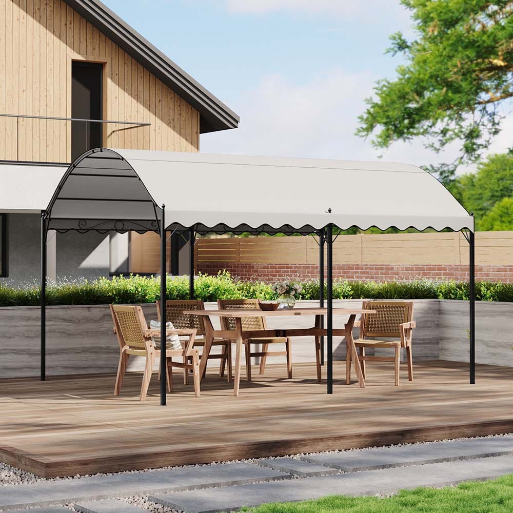 9.84 x 9.84 x 8.53 ft/ 9.84 x 13.12 x 8.53 ft Beige Arch Steel Canopy with Ground Pegs Living and Home 