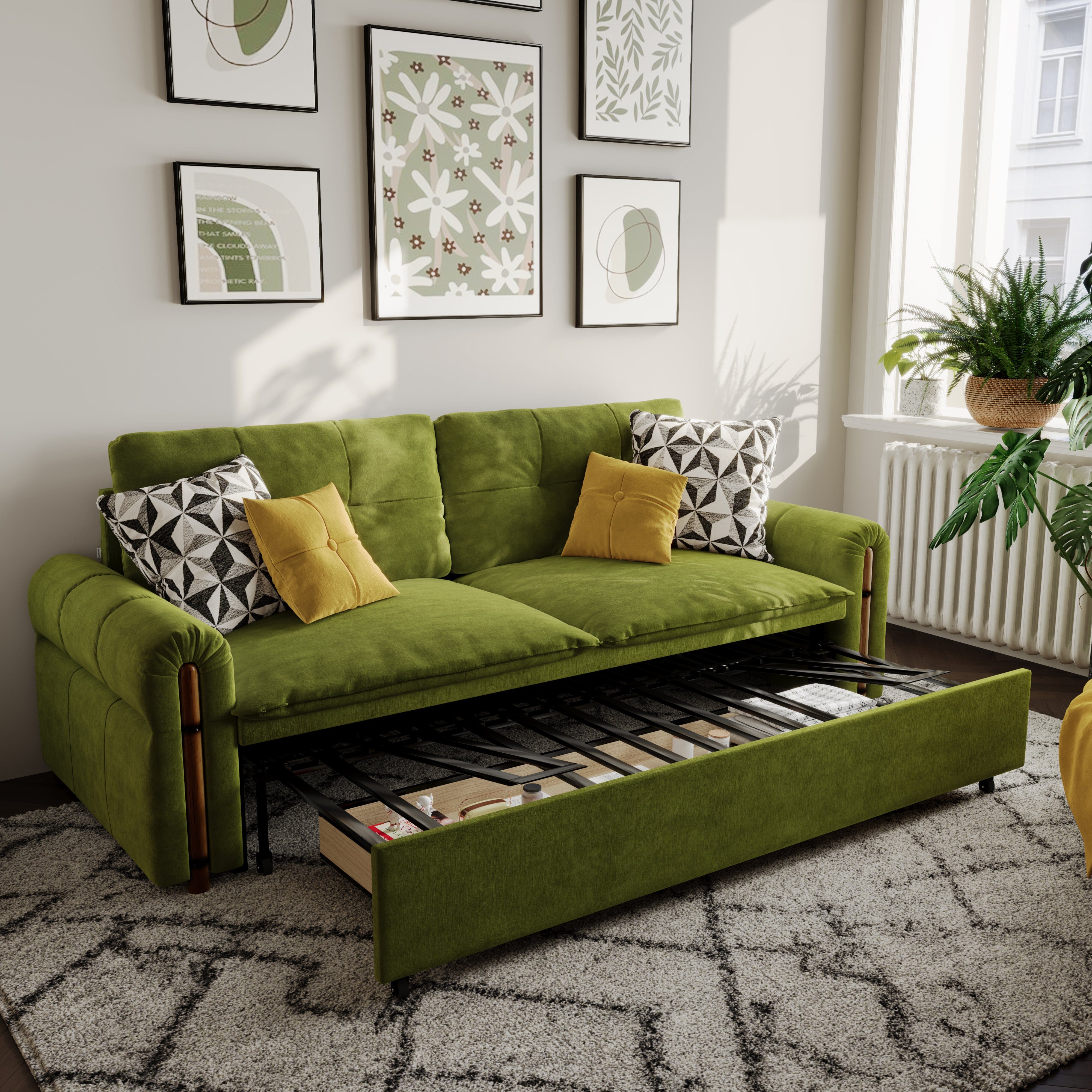 Cottonfy Vintage Pet Friendly Bamboo Design Sofa Bed with Storage Cottonfy UK 