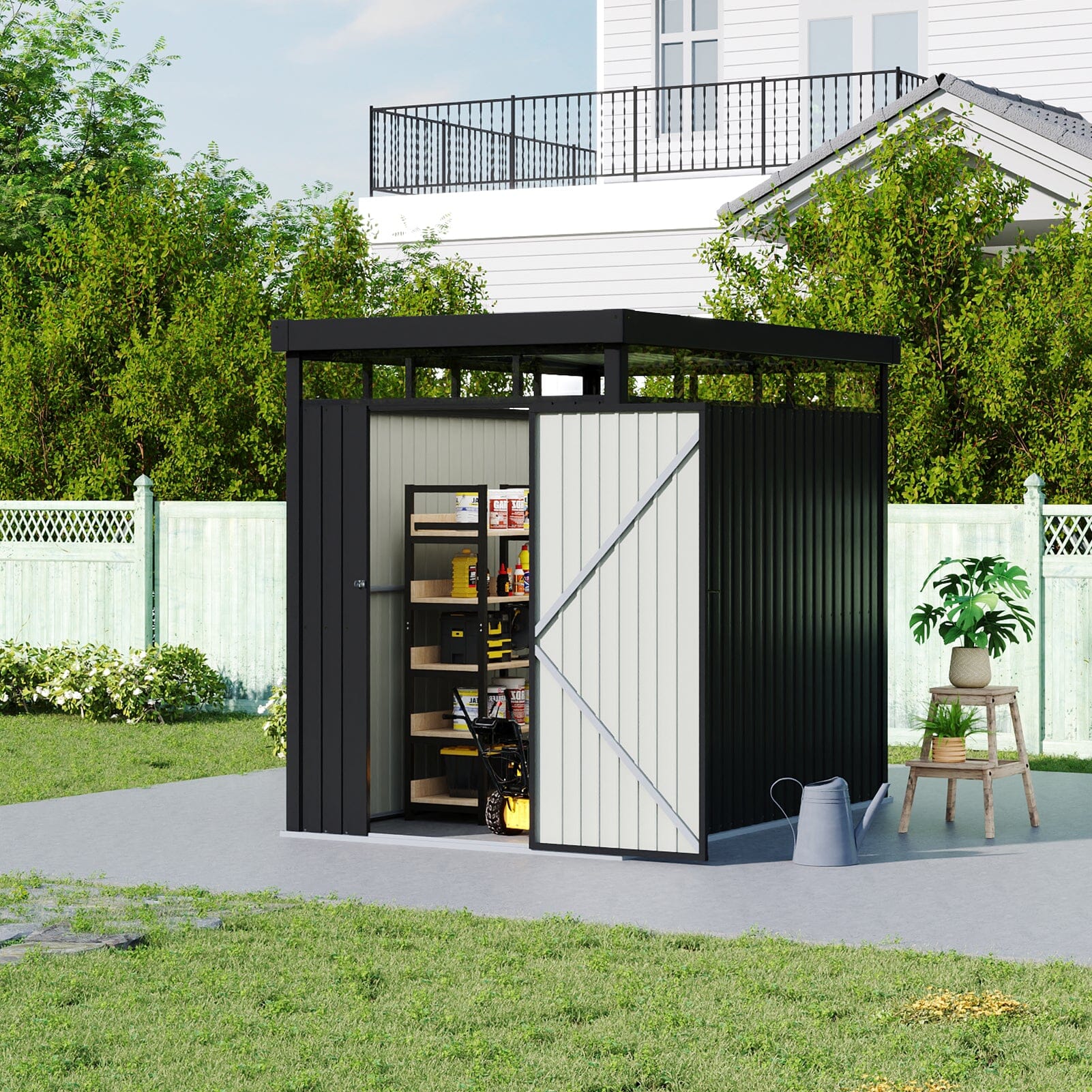 2x2.6x2m/1.6x2.6x2m/2.6x3x2m/4x3x2m Charcoal Black Galvanized Steel Storage Shed with Double/Single Lockable Doors Living and Home 1.6×2.6×2m 