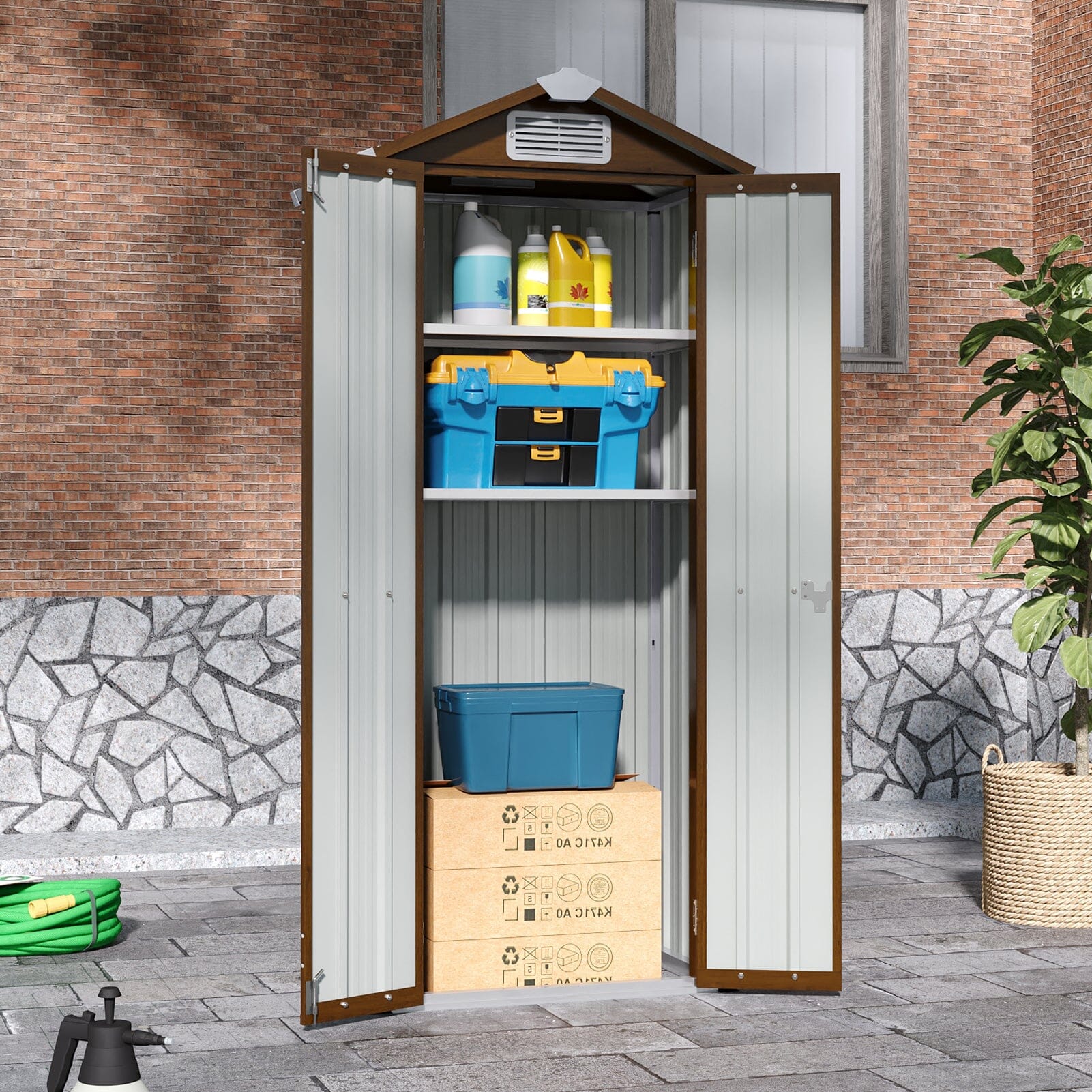 2.7*1.9FT Apex Roof Yellow Wood Grain Tool Cabinet Living and Home 