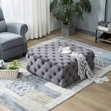 70cm Grey Rounf Velvet Upholstered Ottoman Footstools Living and Home 