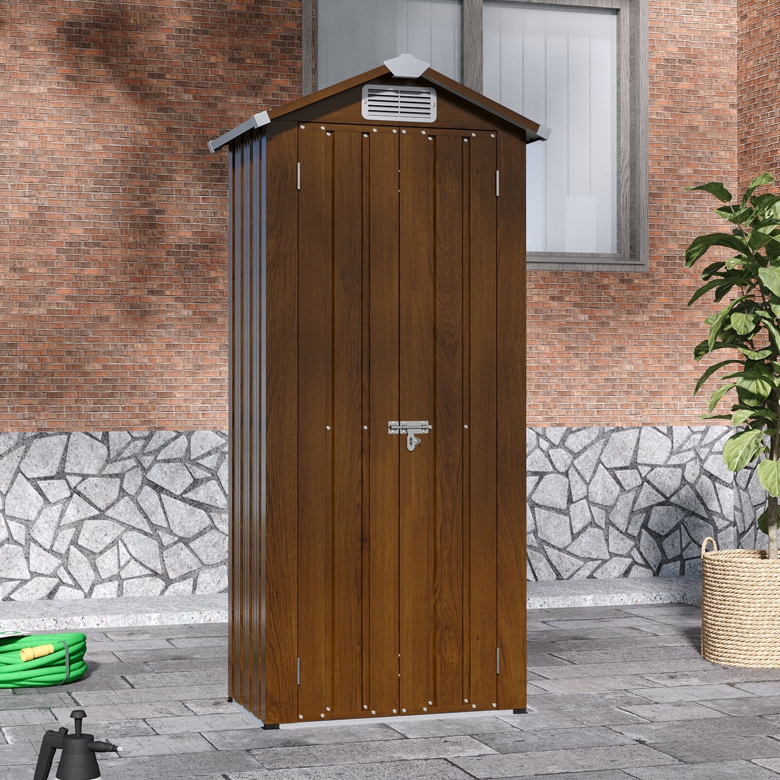 2.7*1.9FT Apex Roof Yellow Wood Grain Tool Cabinet Living and Home 