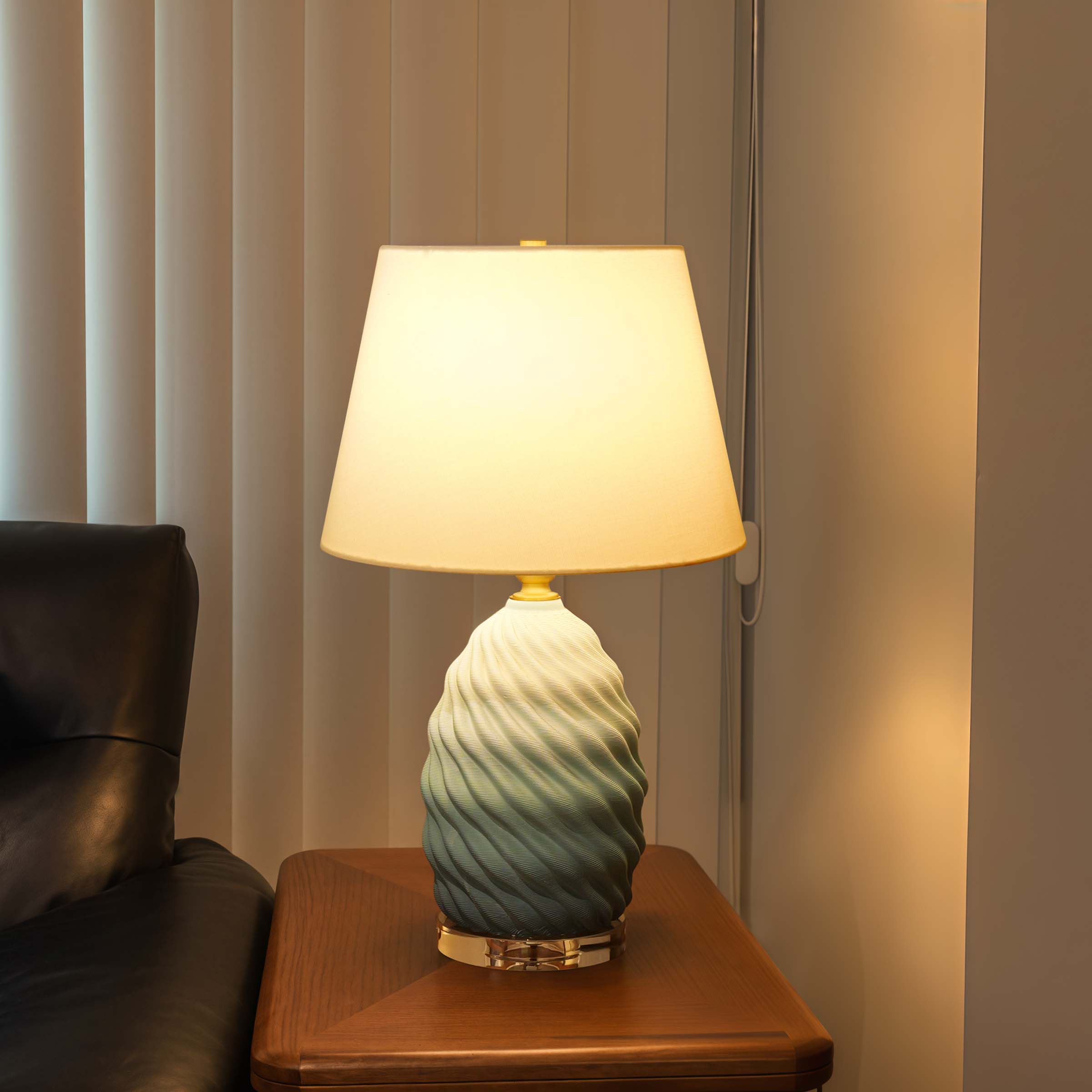 Lightsin 3D Green White Gradient Threaded Ceramic Table Lamp with Fabric Shade Lightsin UK 