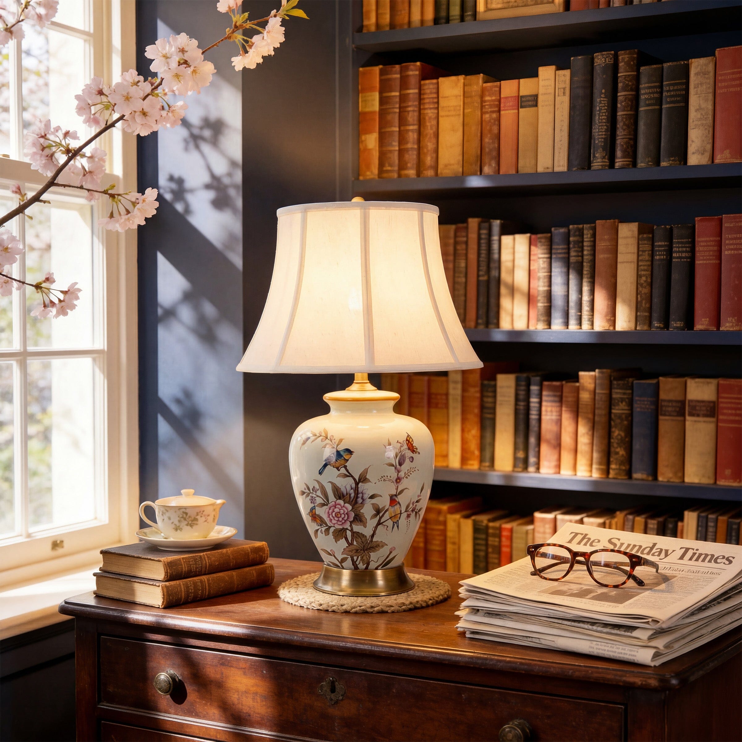Lightsin Vintage Ceramic Floral Table Lamp with Copper Base for Bedside and Table Lighting Lightsin UK 
