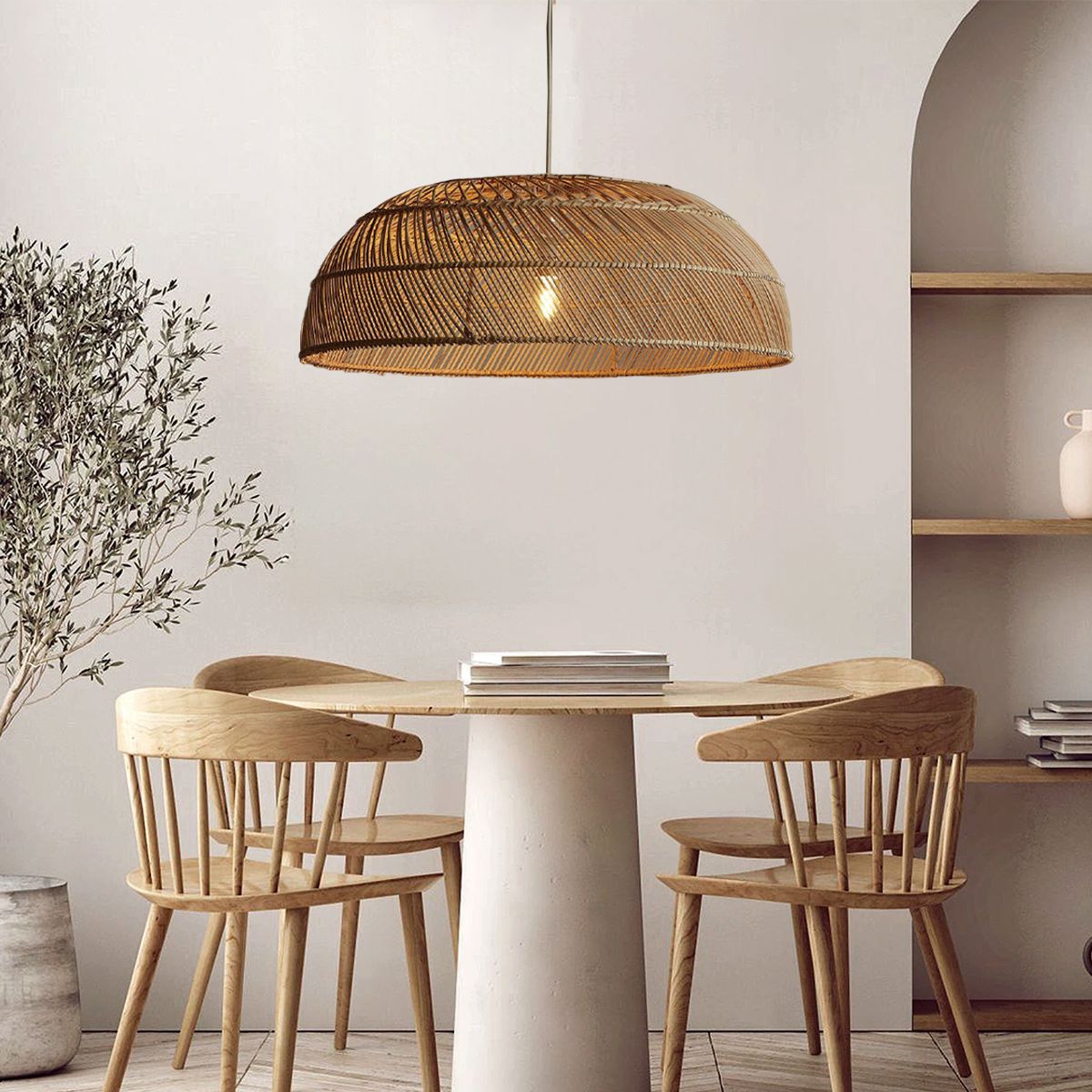 Lightsin Handcrafted Rattan LED Lid-Shaped Pendant Light Lightsin UK 