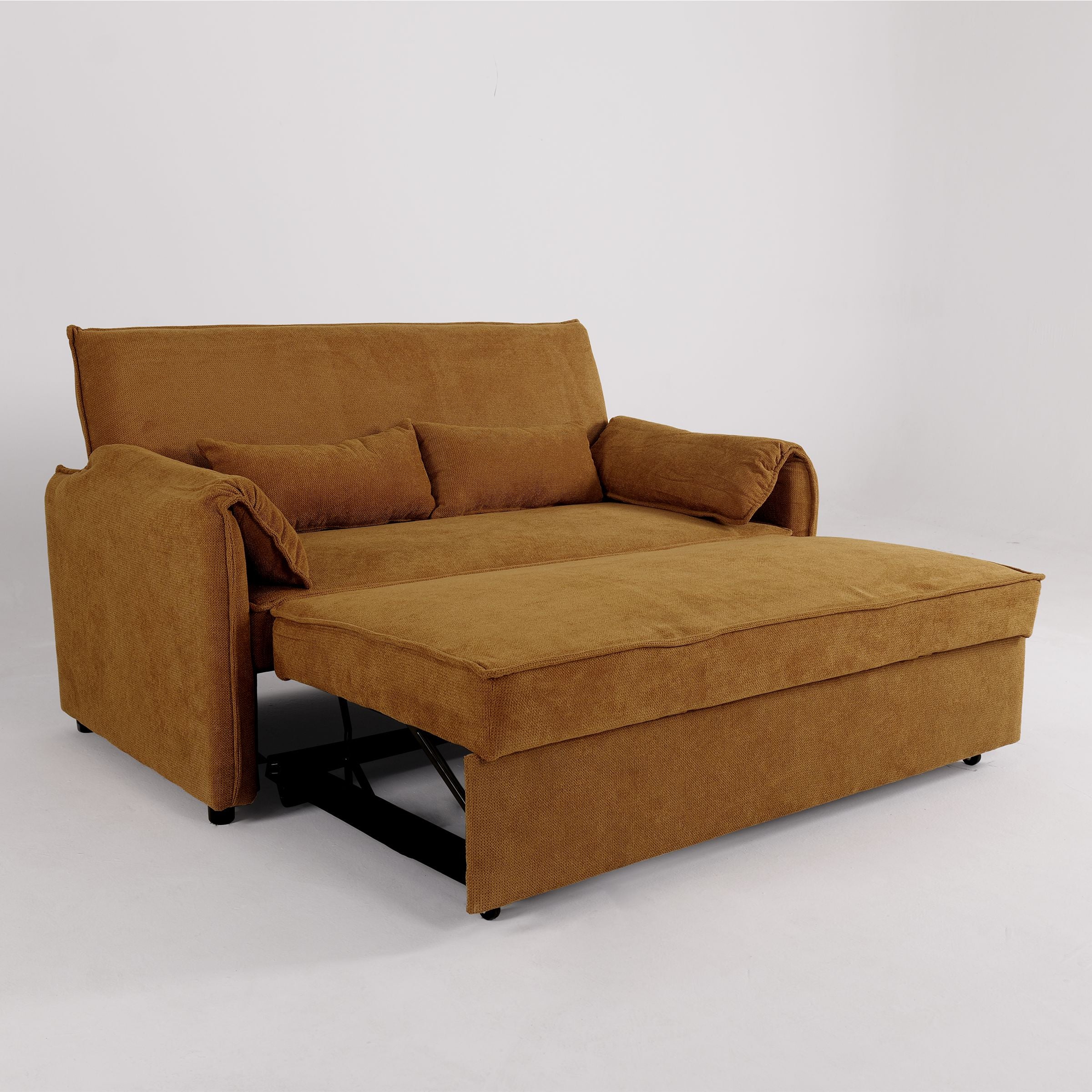 Ginger Yellow Fabric Sofa Bed with Adjustable Backrest and Easy Pull-Out Mechanism Living and Home 