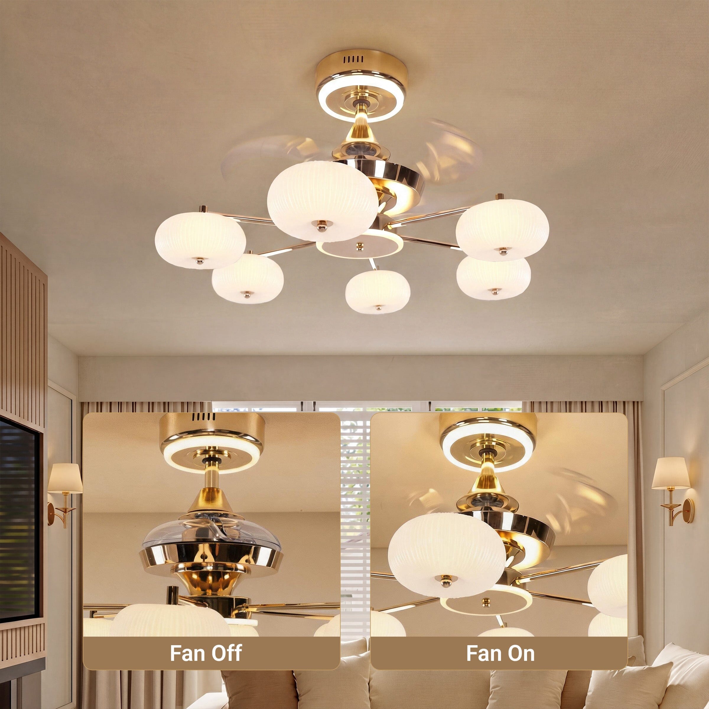 Lightsin Ceiling Fan Light with 6-Speed Control in Copper and Acrylic Lightsin UK 