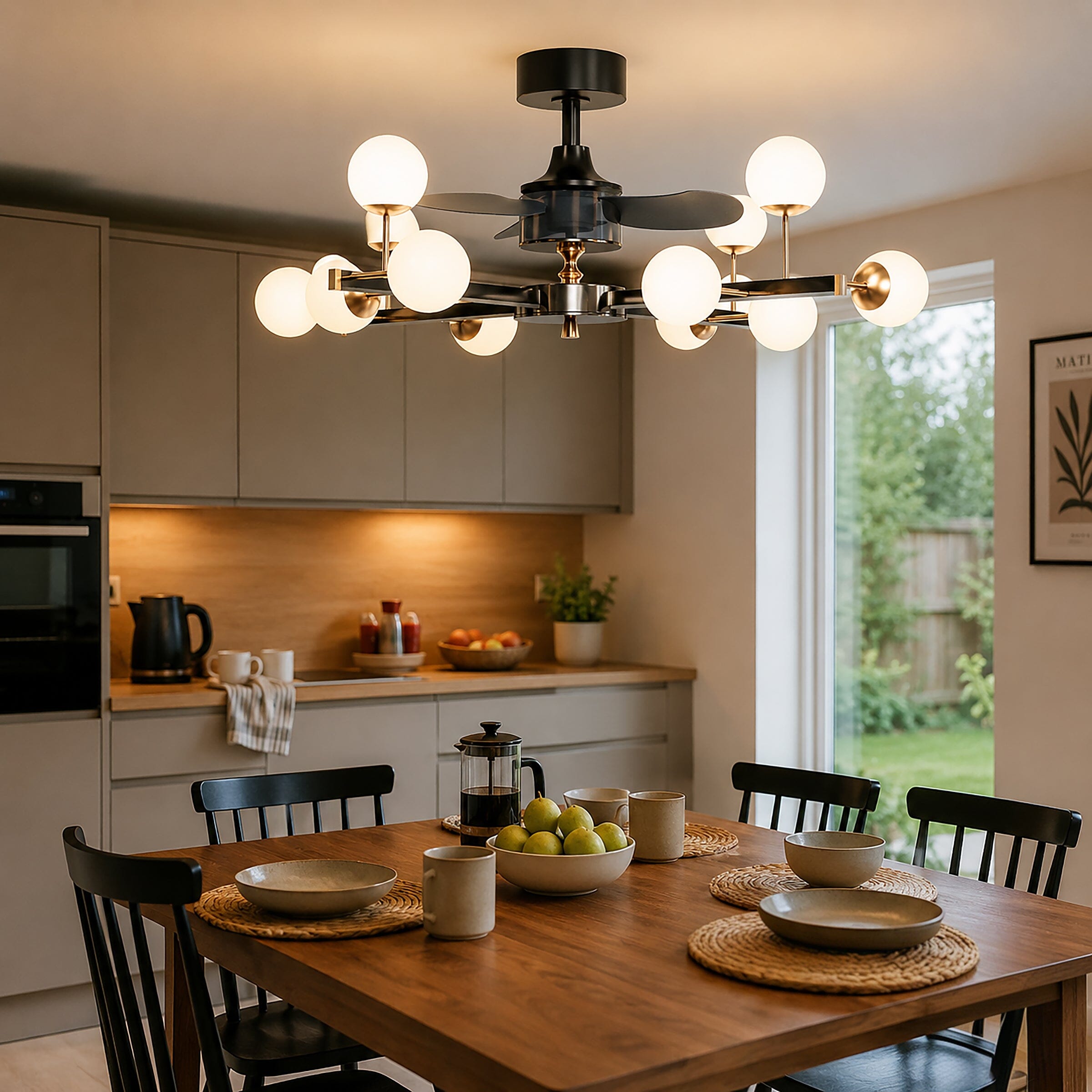 Lightsin Modern Black & Gold Sphere Finish 3-Blade Ceiling Fan Light with Remote Lightsin UK 