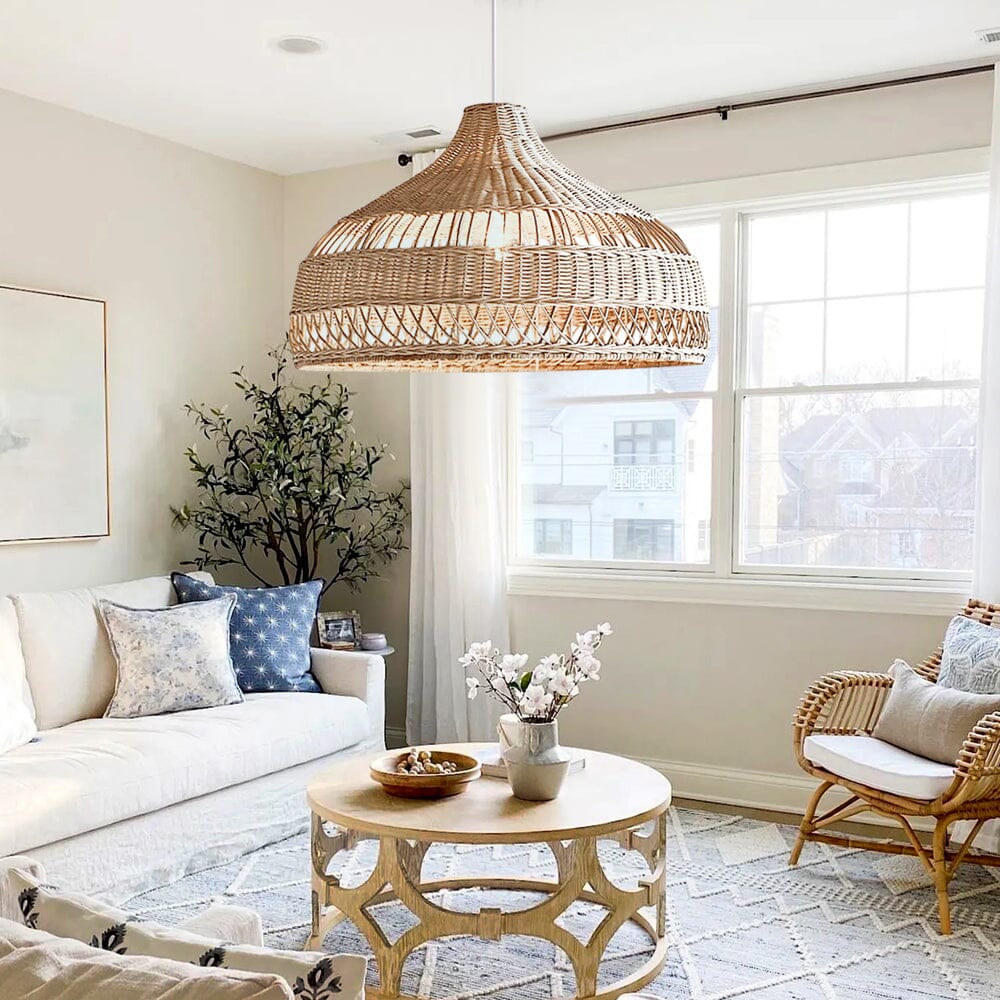 Lightsin Handwoven Rattan Woven Pendant Light Retro Country Lamp Fixture Lightsin UK D50cm In Stock 