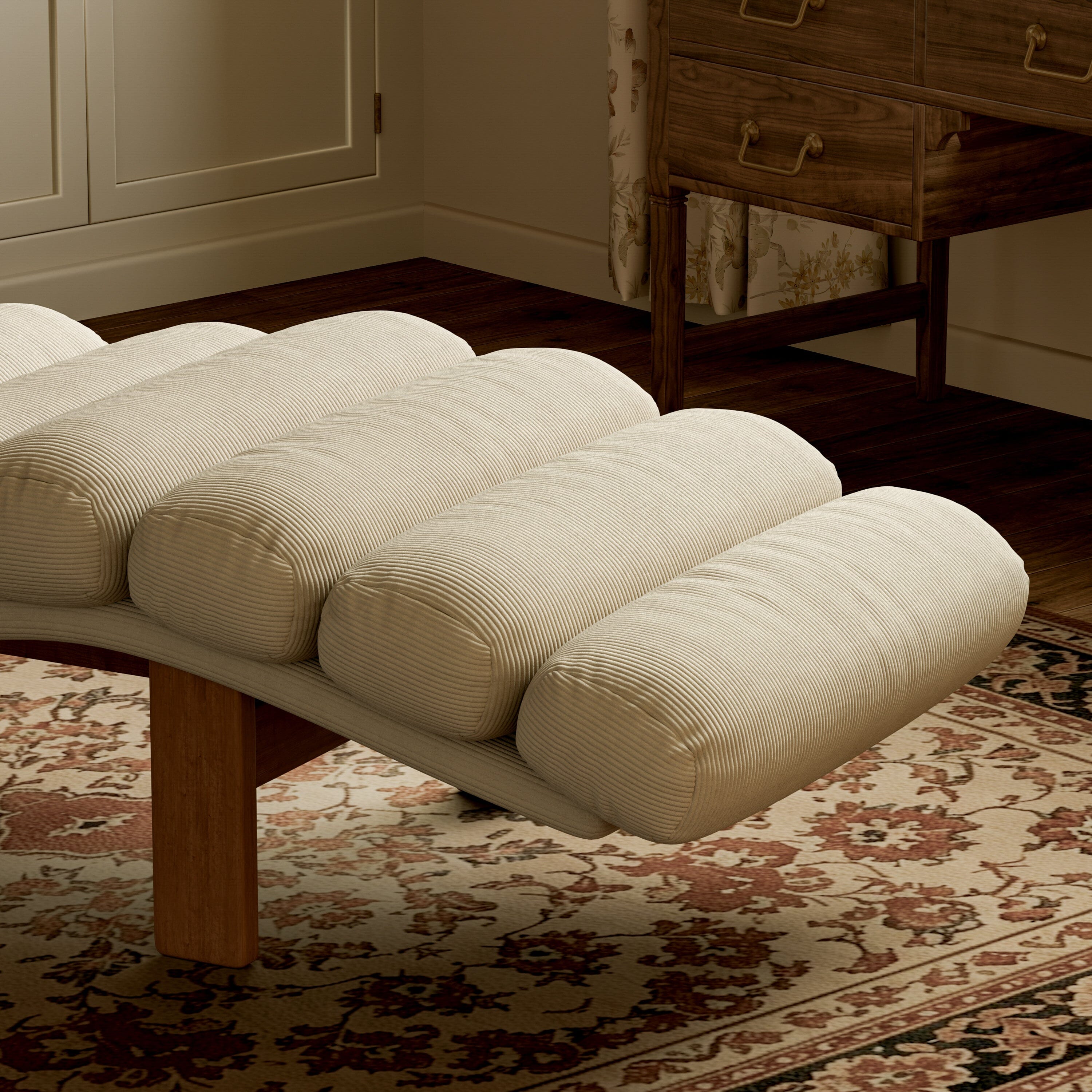 Cottonfy Modern Ergonomic Corduroy Chaise Lounge with Natural Wooden Frame Cottonfy UK 