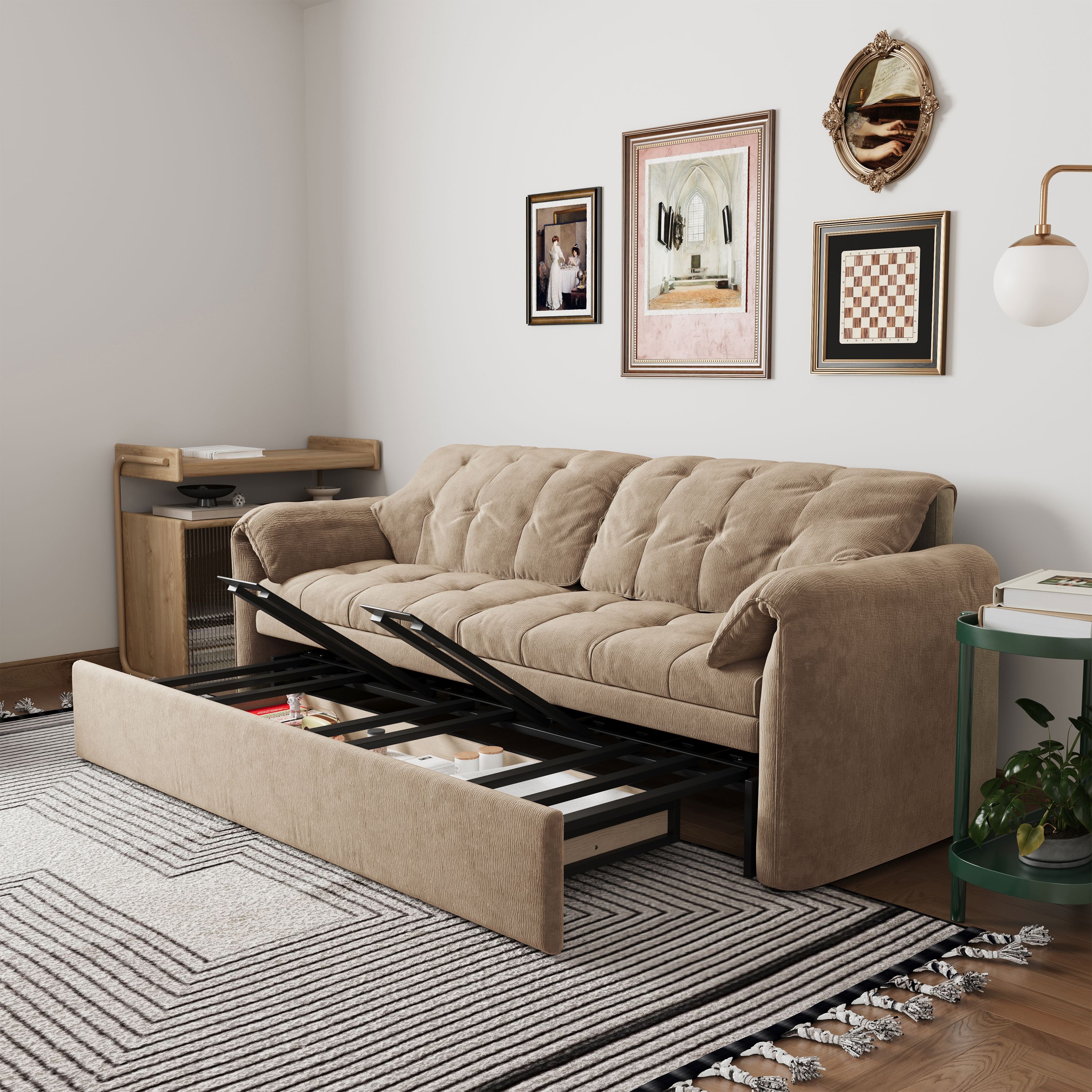 Cottonfy Upgraded Cloud Chenille Skin Friendly Sofa Bed with Storage Living and Home 