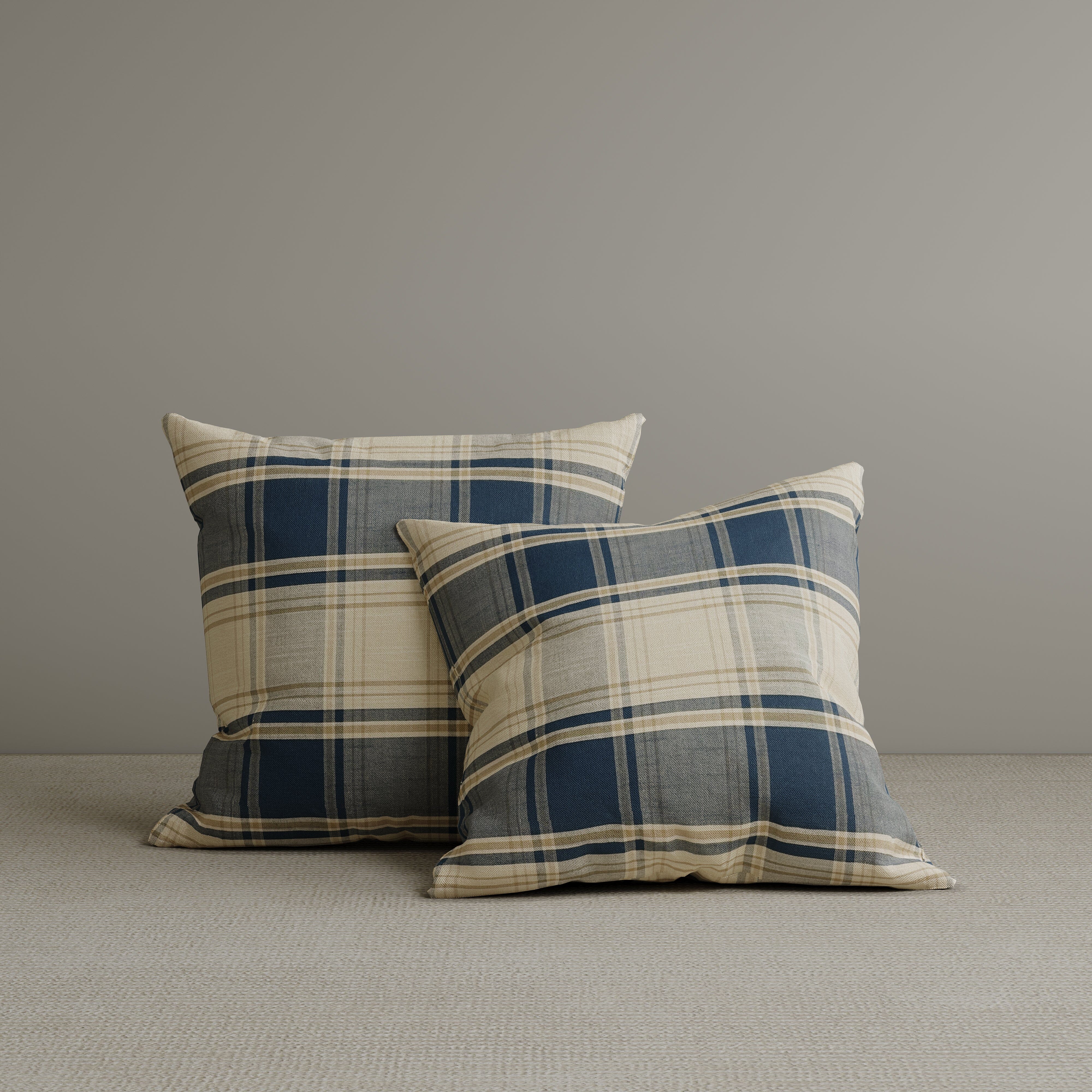 Cottonfy Square Exclusive Design Cushion in Dark Blue Checkered Cotton Linen, 45*45CM Living and Home 2 PCS 