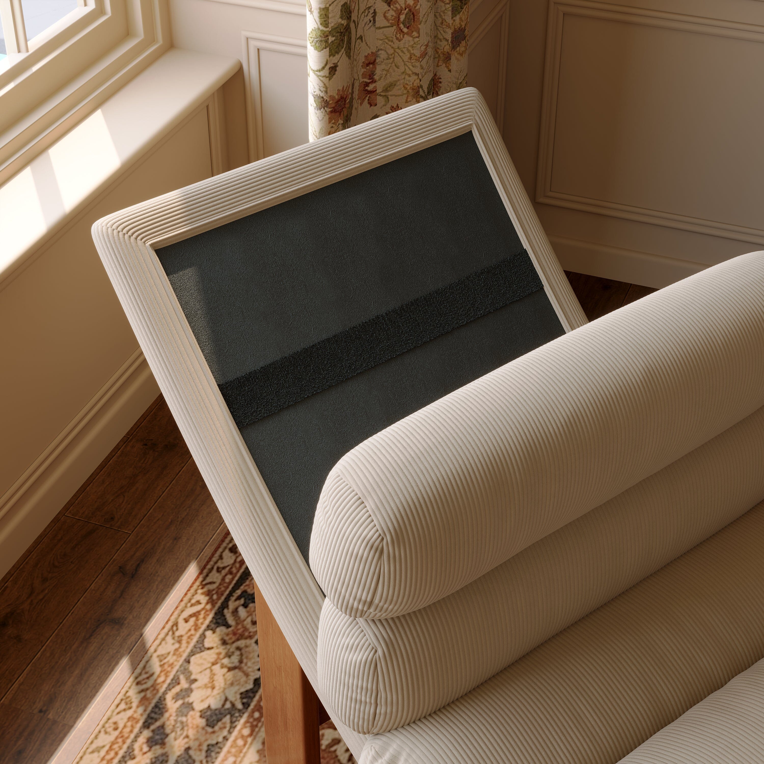 Cottonfy Modern Ergonomic Corduroy Chaise Lounge with Natural Wooden Frame Cottonfy UK 