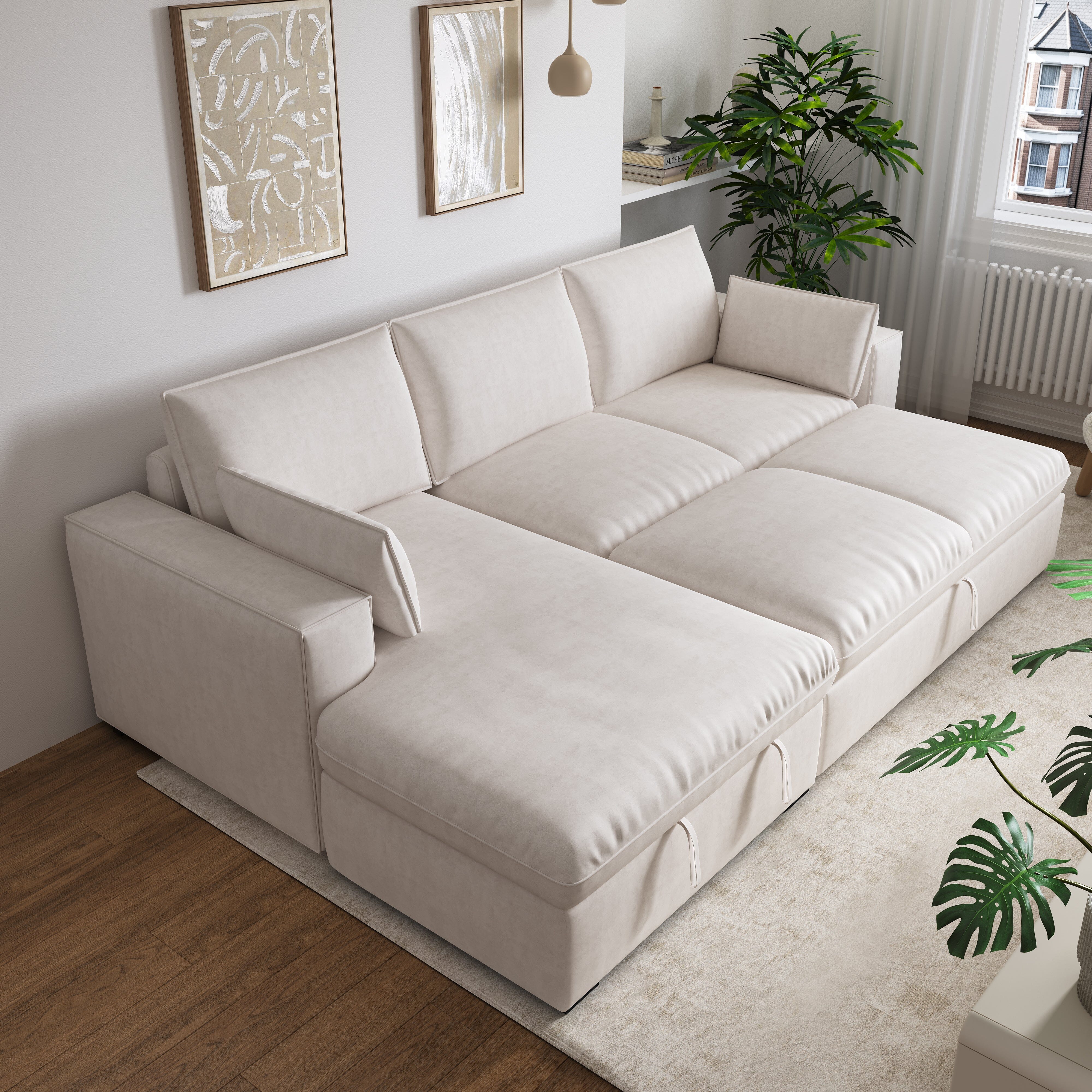Cottonfy Creamy Tofu Block Pullout Sofa Bed with Storage Cottonfy UK 