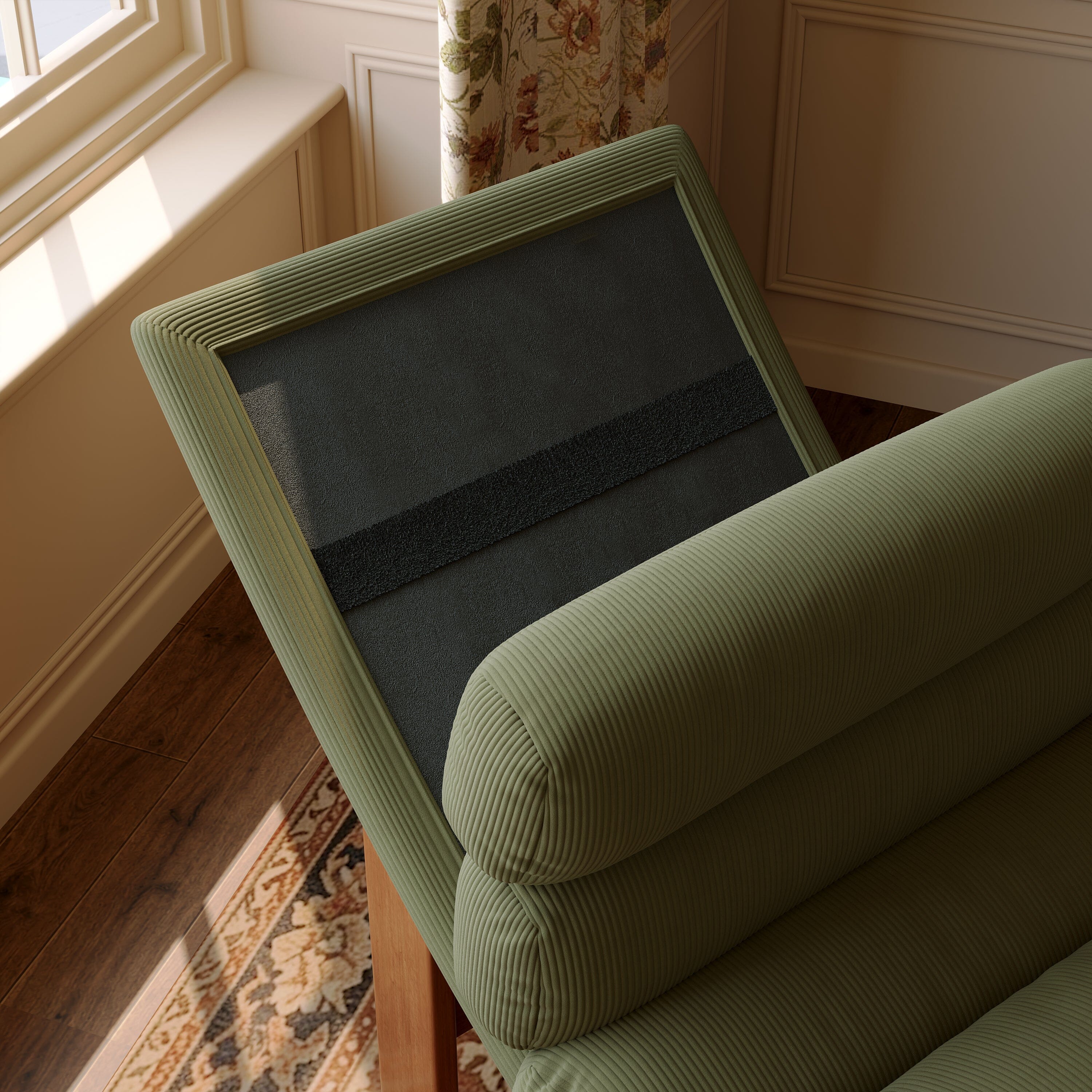 Cottonfy Modern Ergonomic Corduroy Chaise Lounge with Natural Wooden Frame Cottonfy UK 