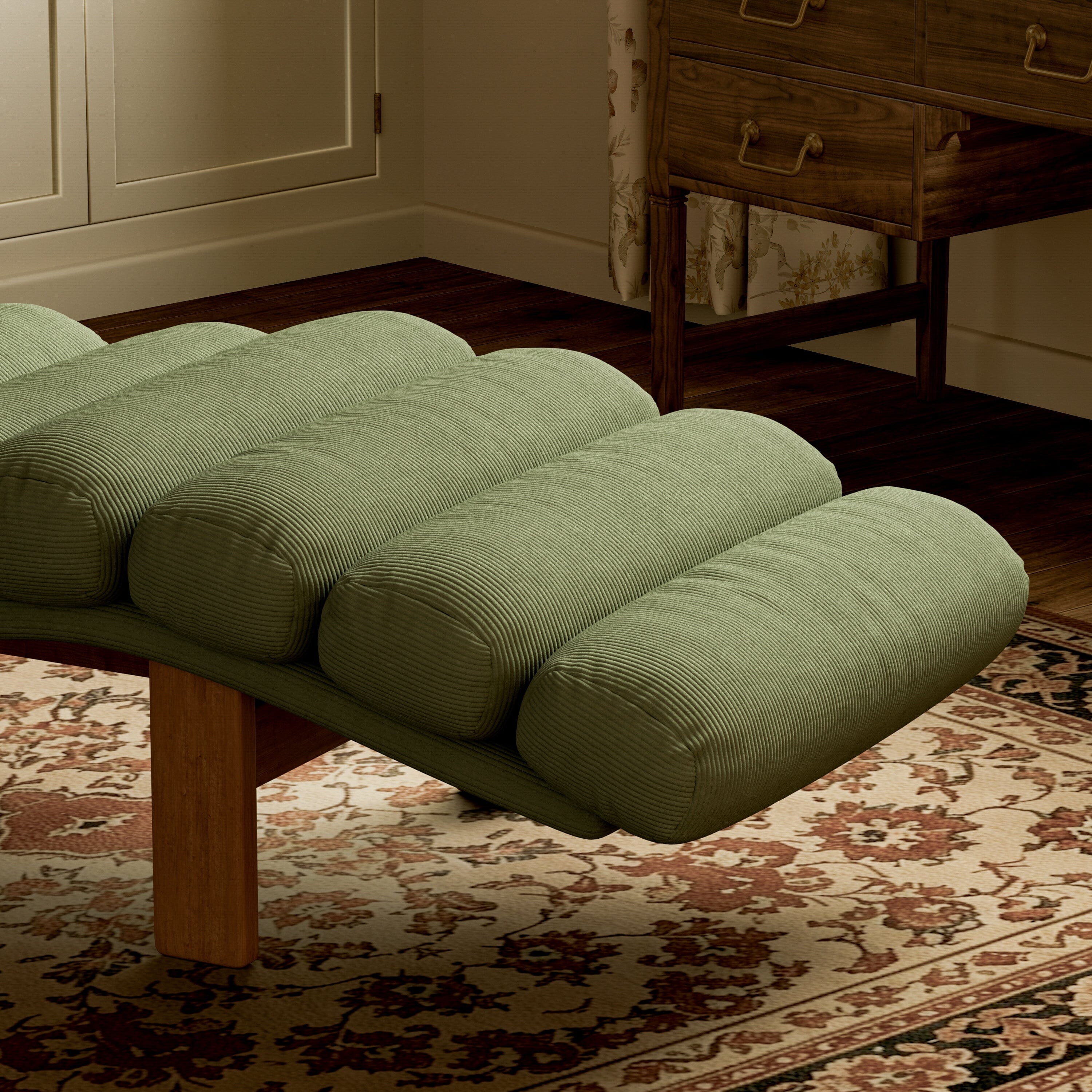 Cottonfy Modern Ergonomic Corduroy Chaise Lounge with Natural Wooden Frame Cottonfy UK 