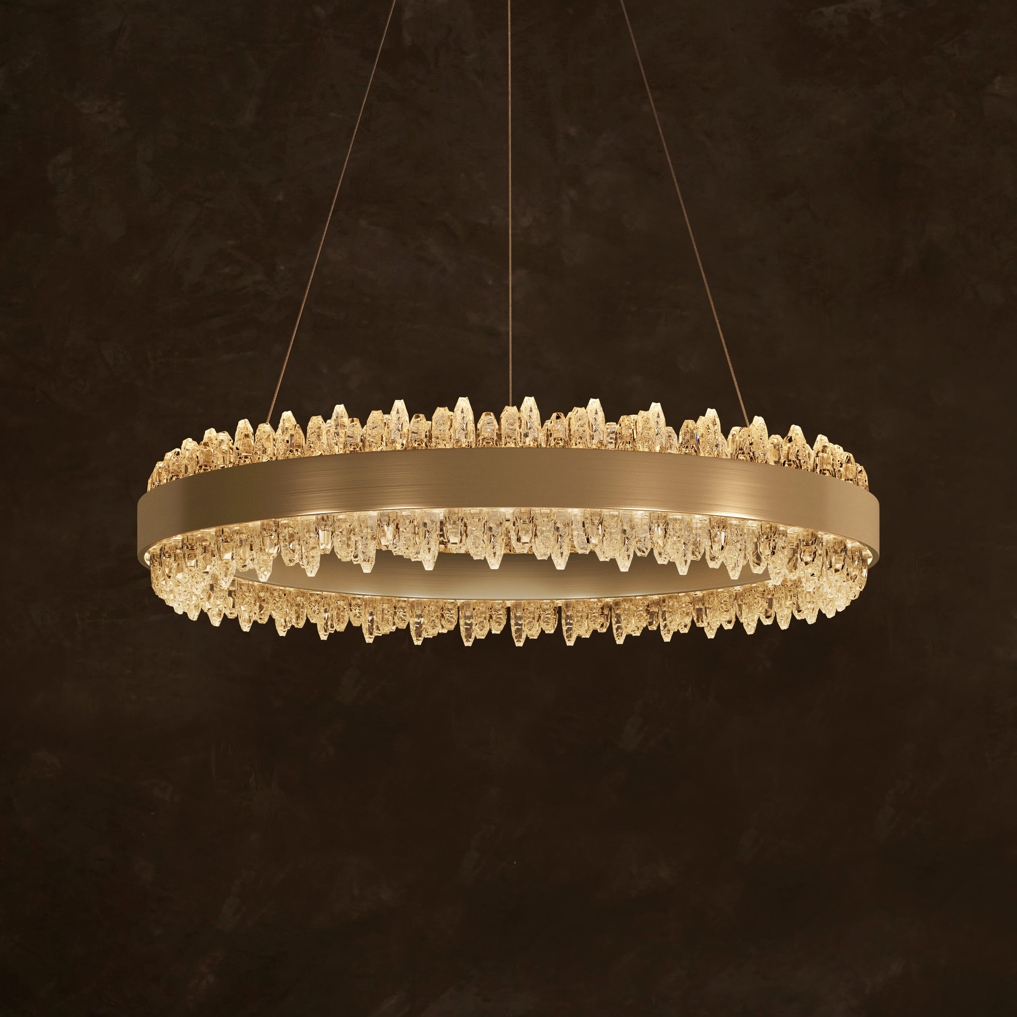 Lightsin Crystal LED Pendant Light Gold Circular Chandelier with Crystal Edges Lightsin UK 