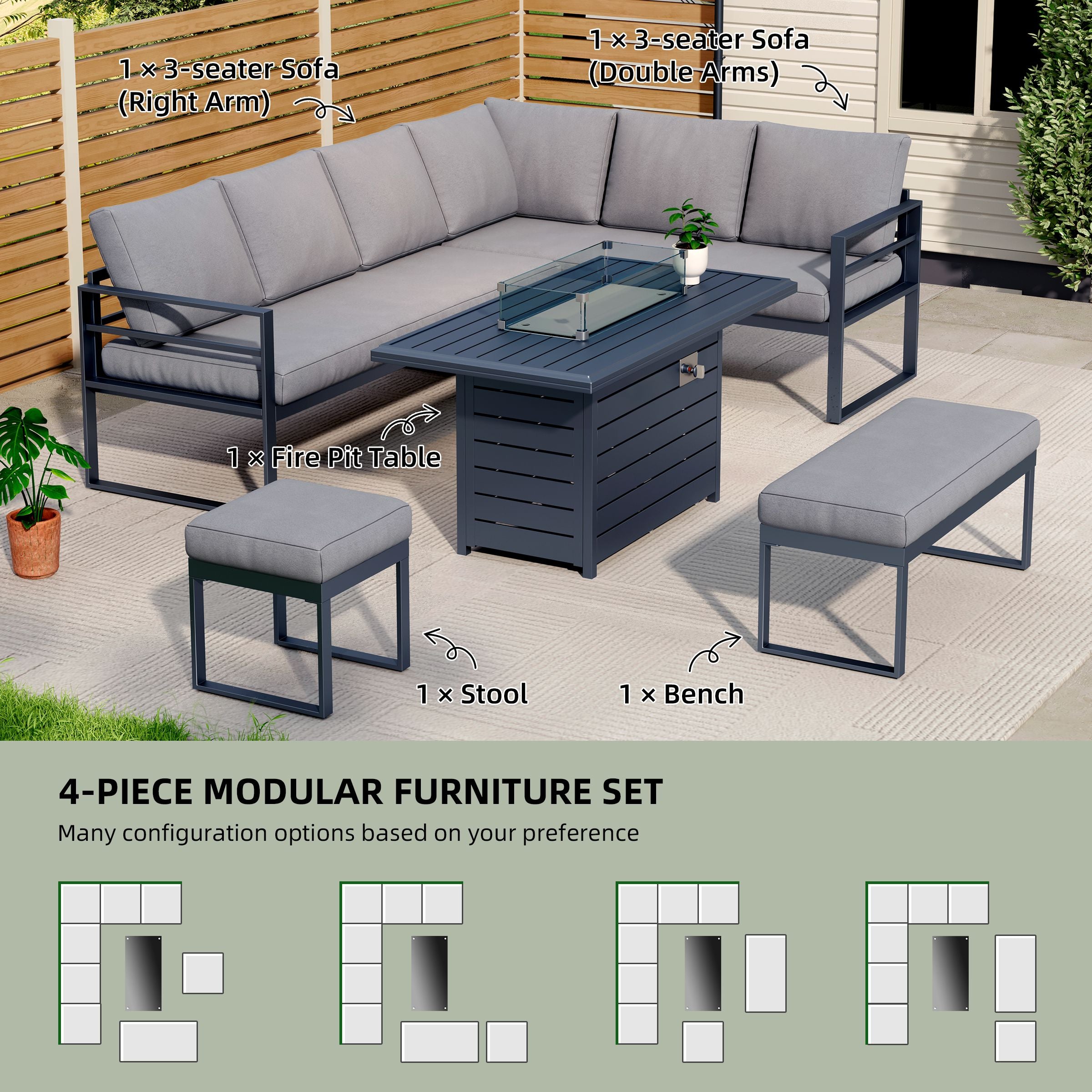5 Piece Metal Sectional Garden Furniture Set Outdoor Corner Sofa with Cushions and Heated Table Living and Home 