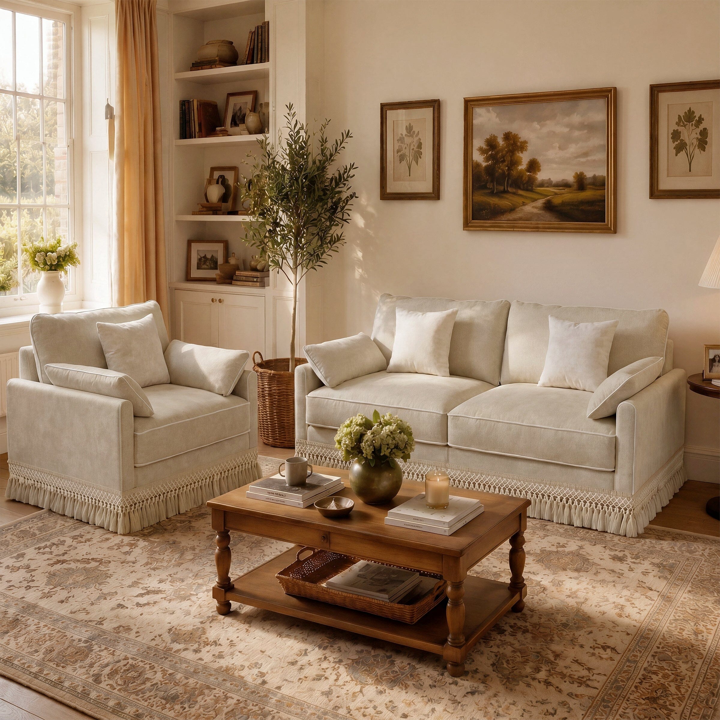 Cotton Linen Detachable Modular Sofa with Fringed Trim Cottonfy UK 