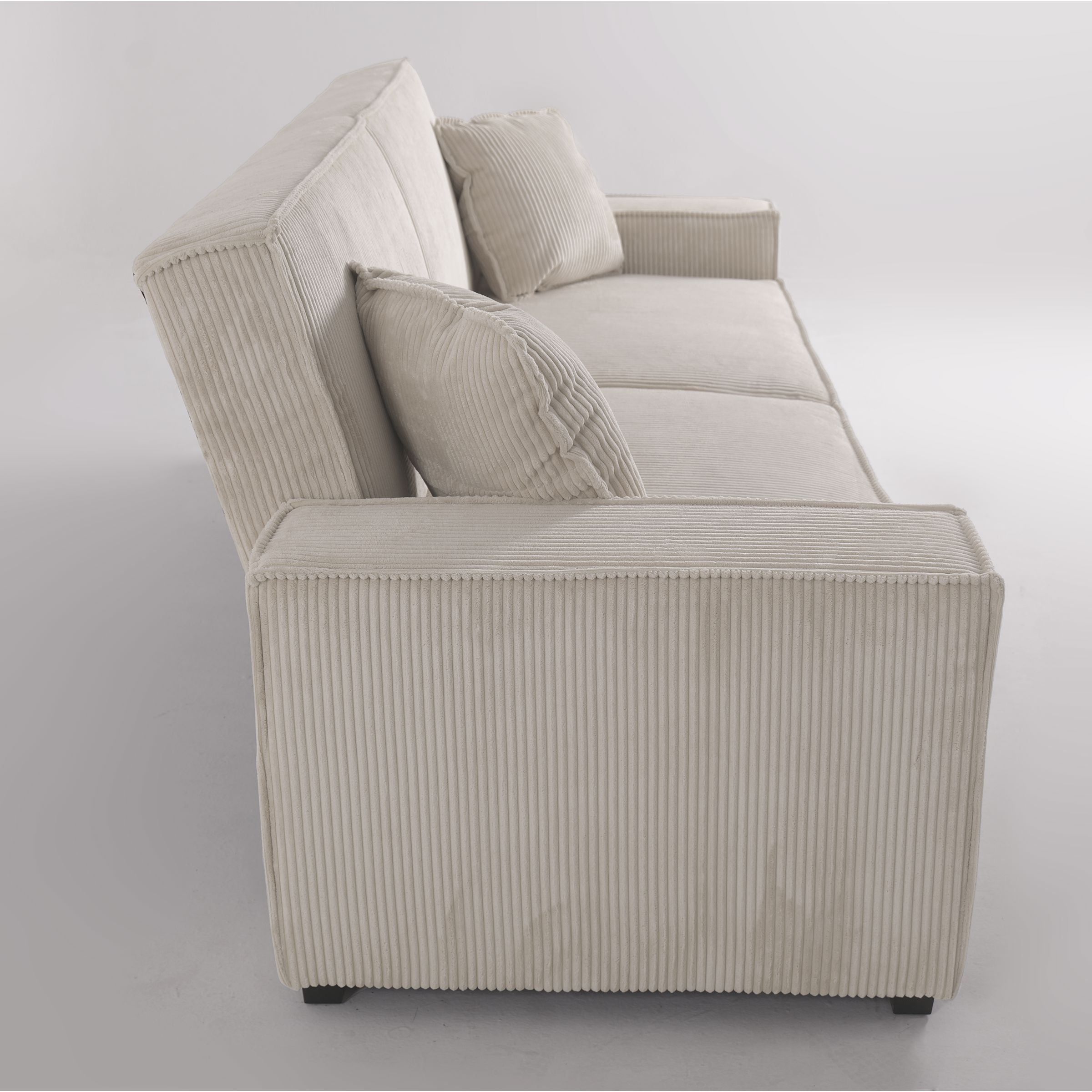 Beige & Grey Corduroy Sofa Bed with Adjustable Backrest and Spring Coil Support Living and Home 