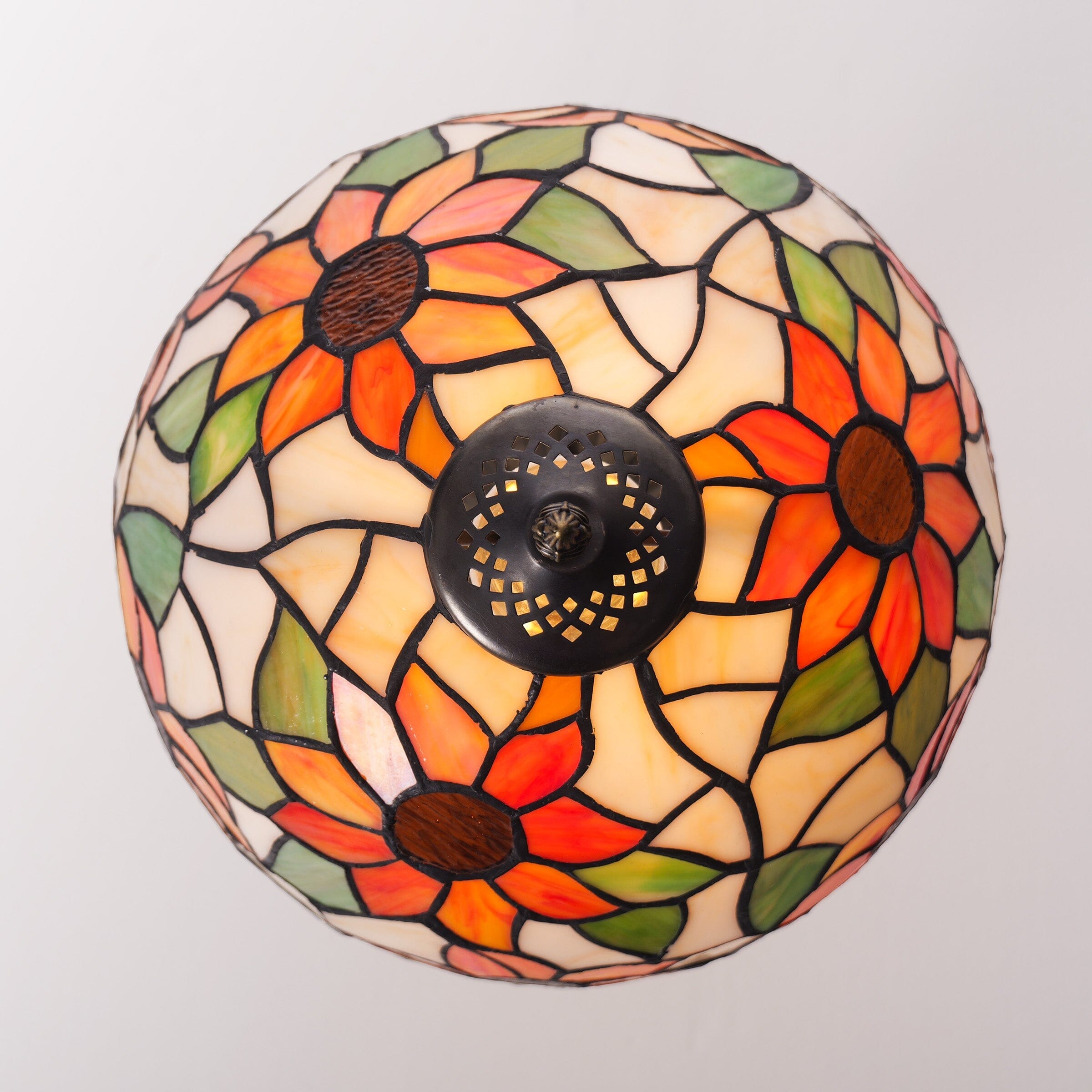 Lightsin Tiffany Table Lamp | Handcrafted Stained Glass Floral Petals Series White and Green Lightsin UK 