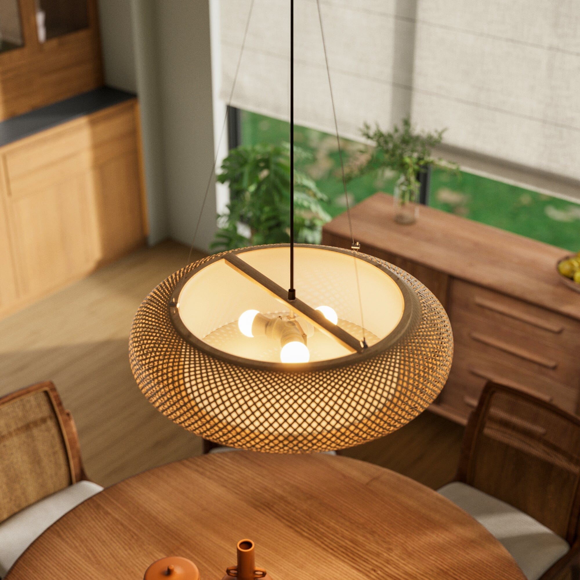 Lightsin Lutta-Handwoven Bamboo Pendant Light for Kitchen Island or Living Room Lightsin UK 