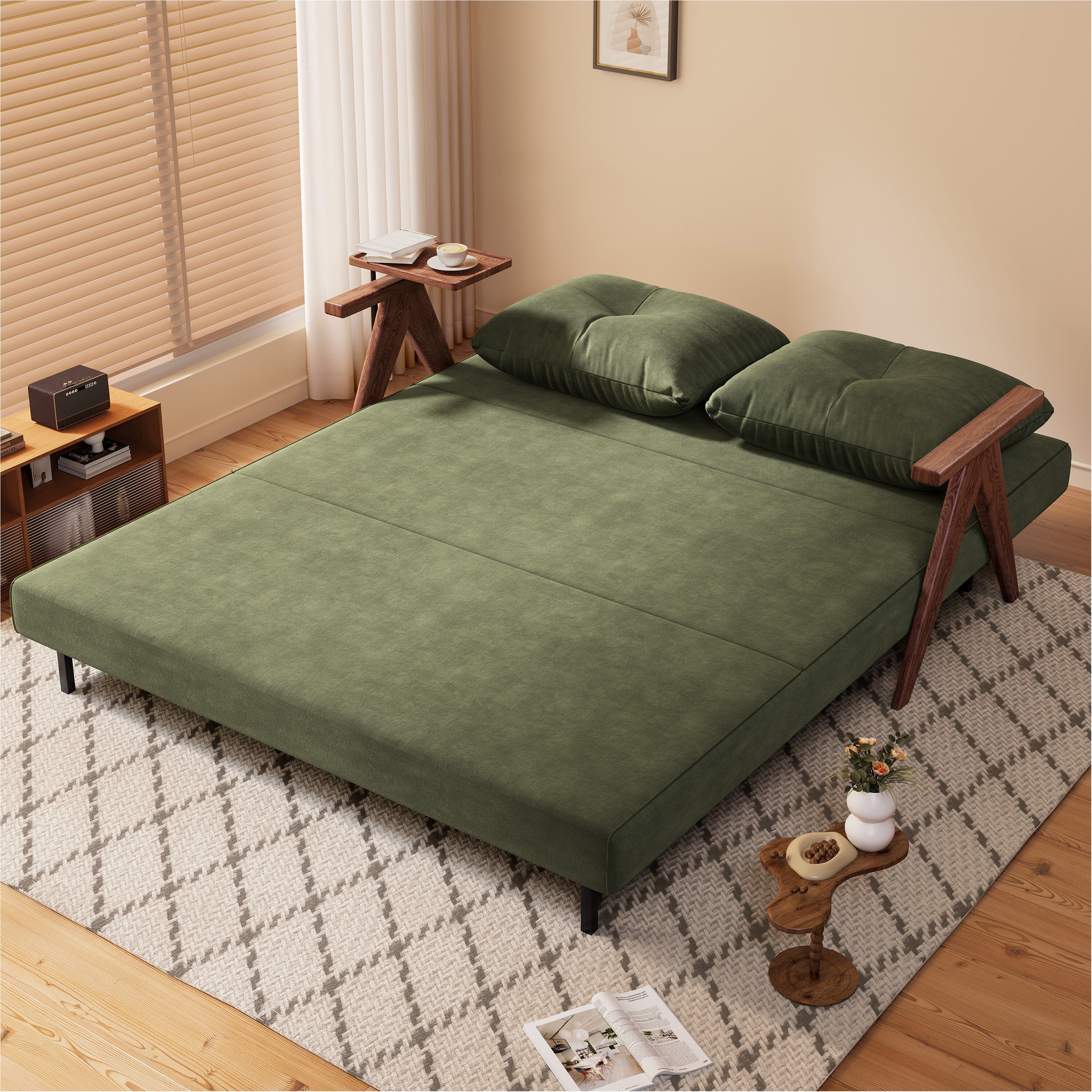 Cottonfy Foldable Matte Fabric Solid Wood 3 Mode Sofa Bed Cottonfy UK Green 190CM Sofa Bed