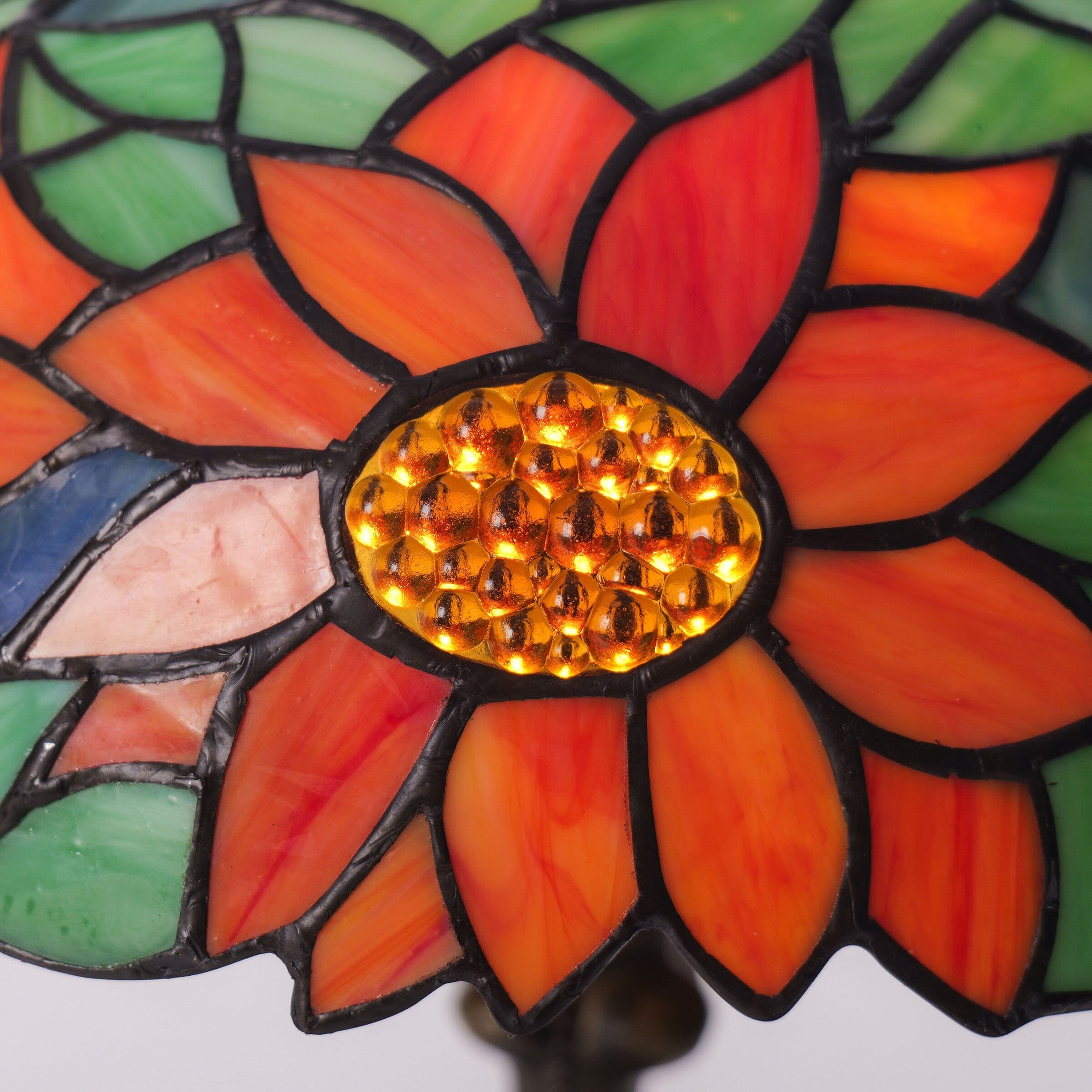 Lightsin Tiffany Table Lamp | Handcrafted Stained Glass Floral Petals Series Green and Blue Lightsin UK 