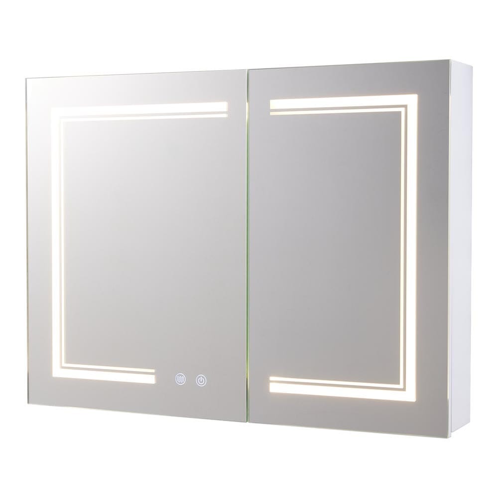 Dimmable LED Double-door Demister Mirror Cabinet Wall-Mount Bathroom Storage with Socket, DM0925 Living and Home 